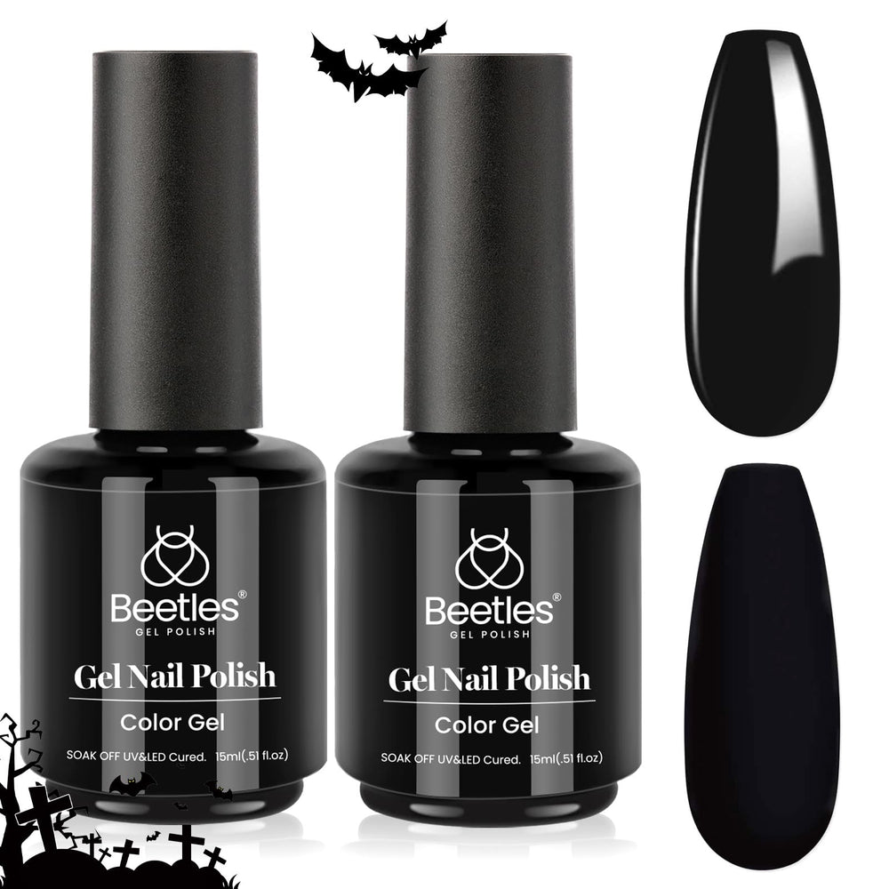 Beetles Black Winter Gel Polish packaging and two bottles.