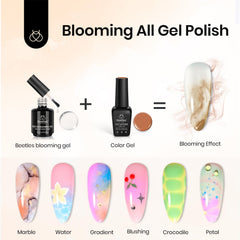 Beetles Blooming Gel marble nail art example showcasing blooming effect.