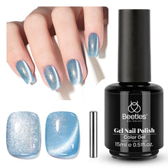 Beetles Blue Cat Eye Gel Polish bottle front showing light blue shimmer for instant style.