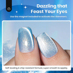 Beetles Blue Cat Eye swatches under UV lamp highlight glossy finish.