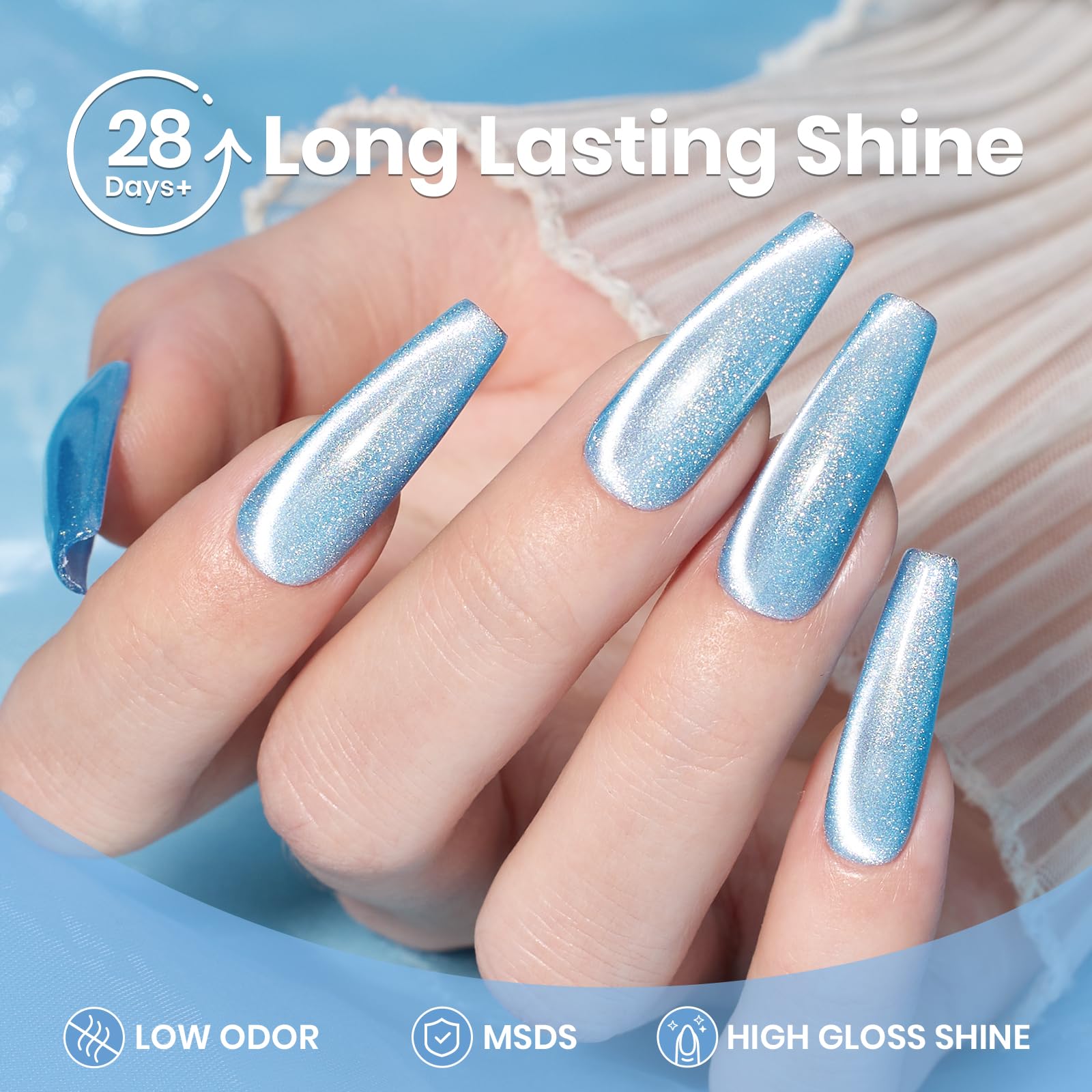 Beetles Blue Cat Eye bottle with magnet for at-home nail art use case.