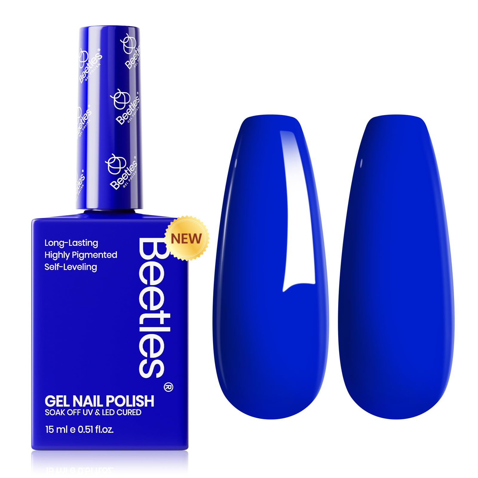 Beetles Blue Gel Nail Polish Noble Night bottle showcasing rich royal blue shade for DIY nails