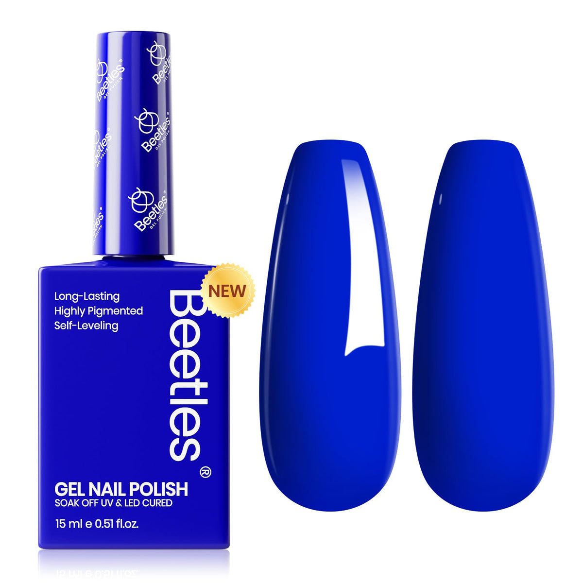 Beetles Blue Gel Nail Polish Noble Night bottle showcasing rich royal blue shade for DIY nails