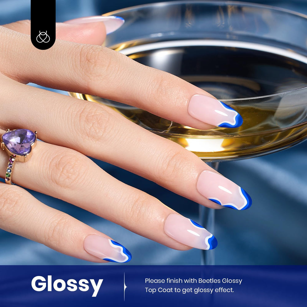 Beetles Blue Gel Nail Polish Noble Night on nail highlights long-wear and bold color