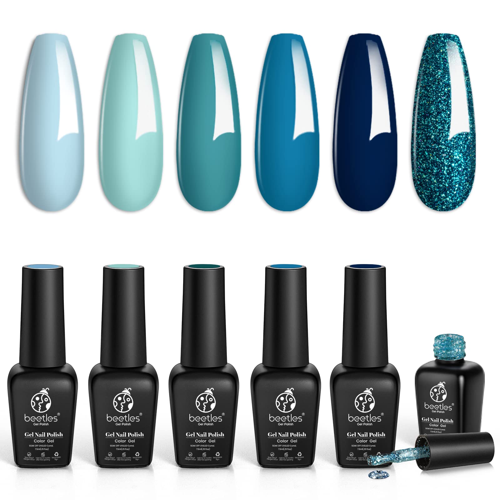 Beetles Gel Polish nail-art ideas image offers creative possibilities with navy and teal tones.