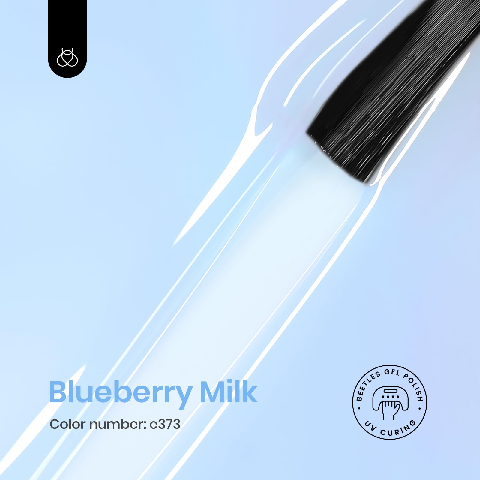 Beetles Blueberry Milk swatch highlights sheer blue finish for subtle nail art