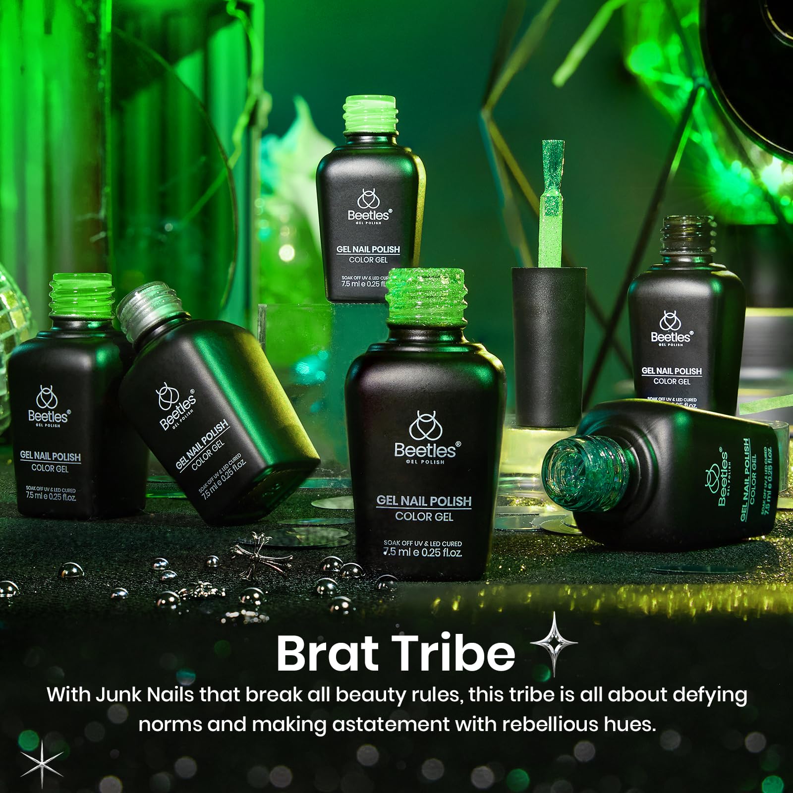Beetles Brat Tribe long-lasting color on UV/LED-powered nails
