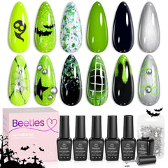 Beetles Brat Tribe Neon Green gel bottle pour showing bold neon color for nails