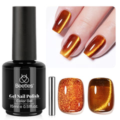 Beetles Brown Cat Eye Gel Polish amber glint closeup highlights warm fall nails