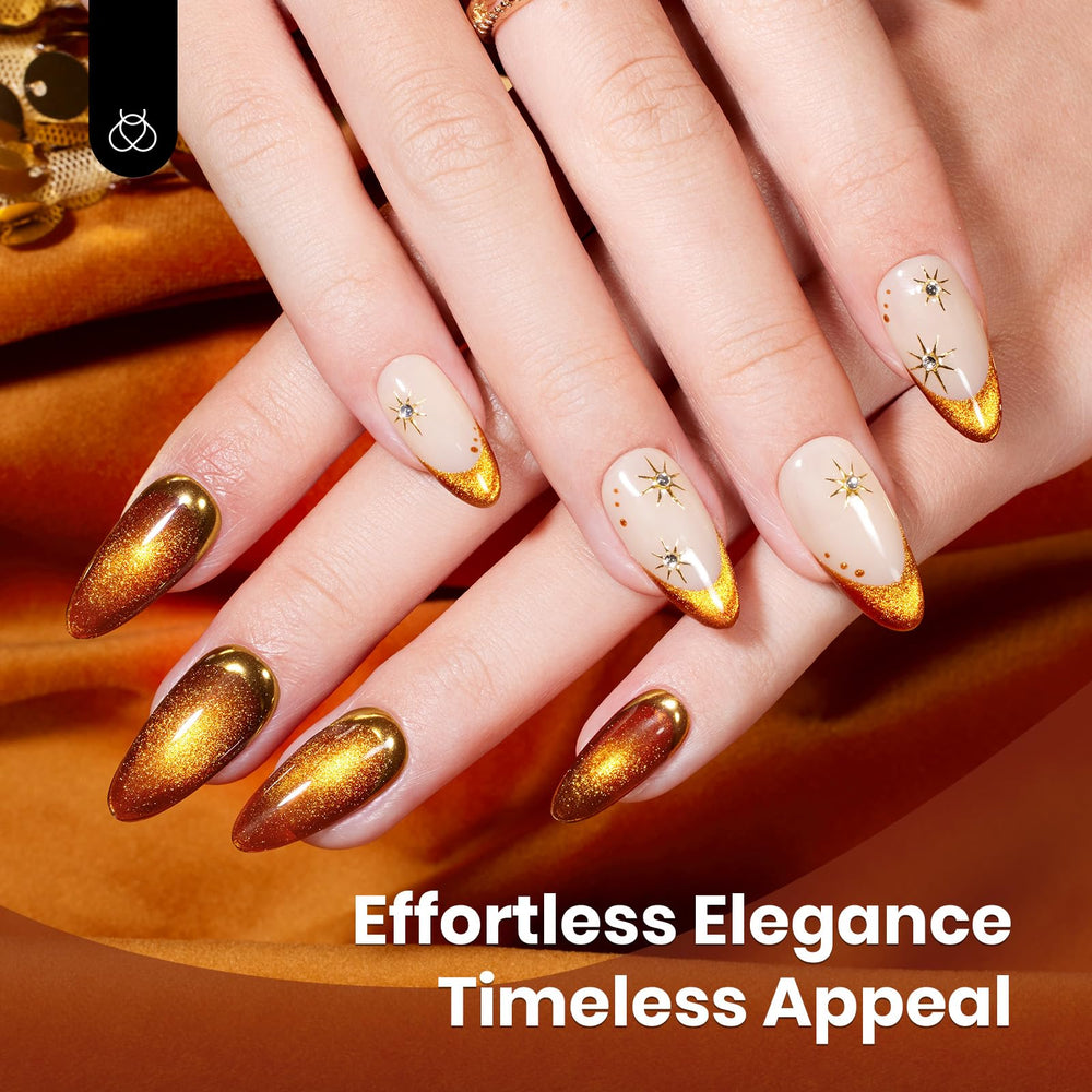 Beetles Brown Cat Eye manicure ideas for DIY salon-ready nails