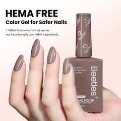 Beetles Brown Gel Nail Polish swatches display latte routine shade for versatile manicure.