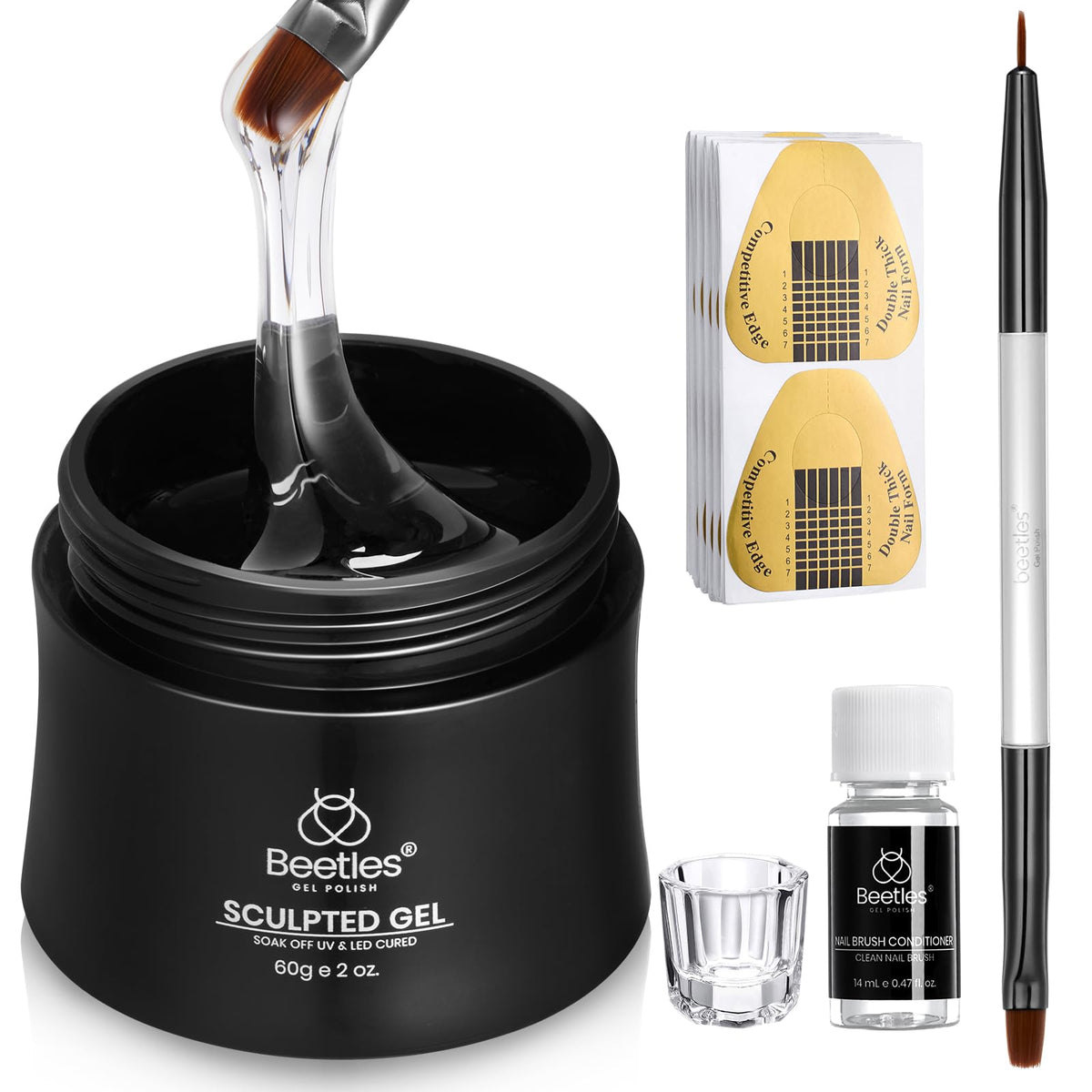 Beetles Builder Gel 60g bottle for durable nail extensions and strong structure.