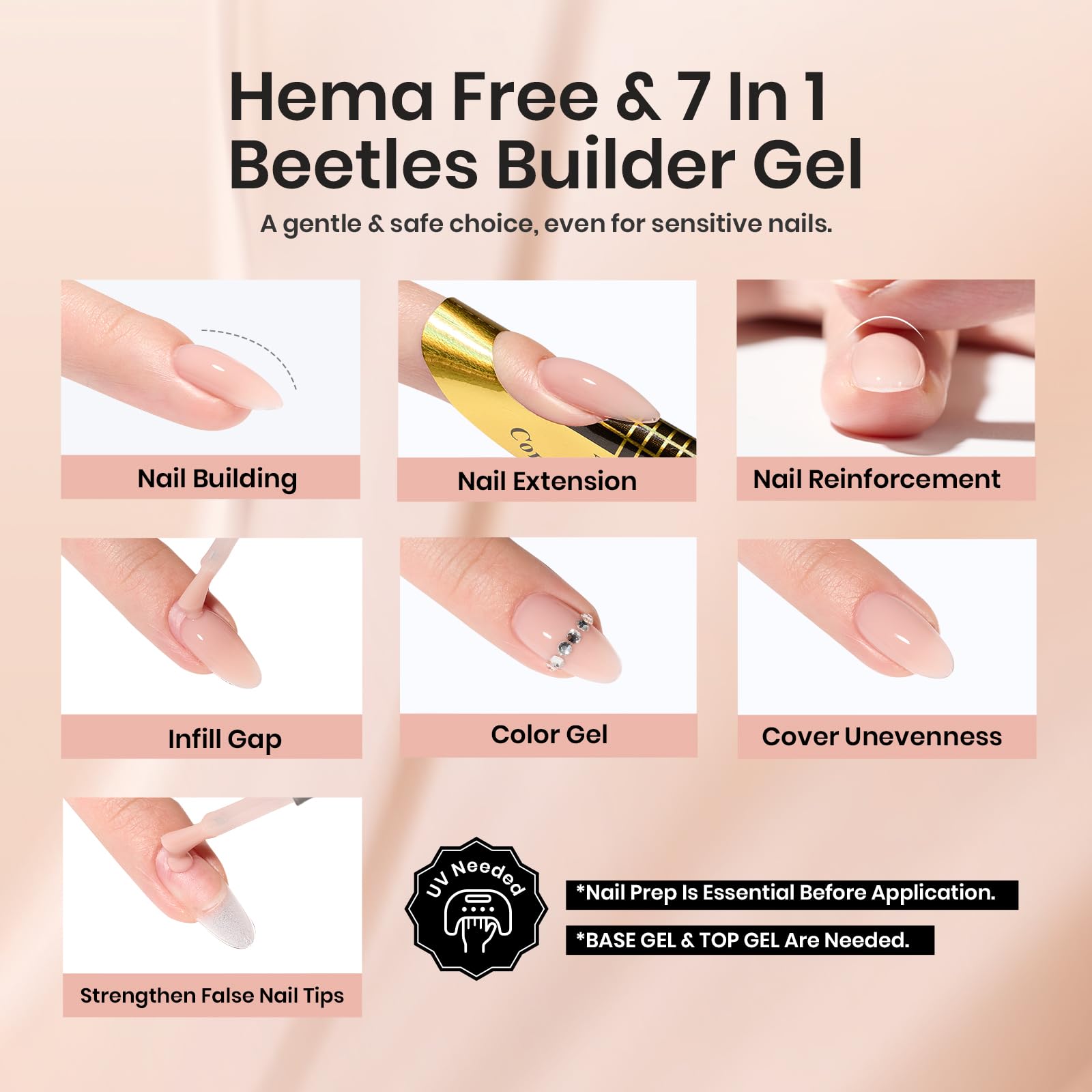Beetles Builder Gel Amber Embrace glitter shade close-up for glam nails