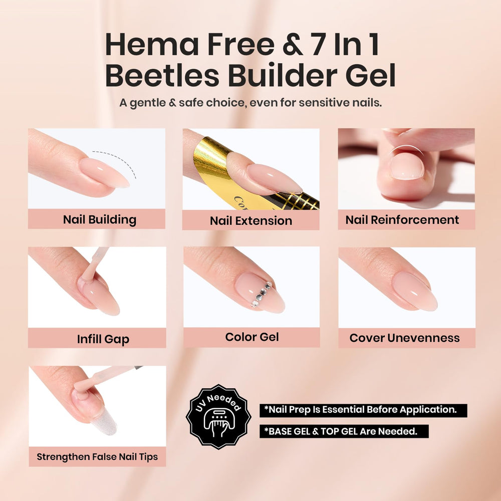 Beetles Builder Gel Amber Embrace glitter shade close-up for glam nails