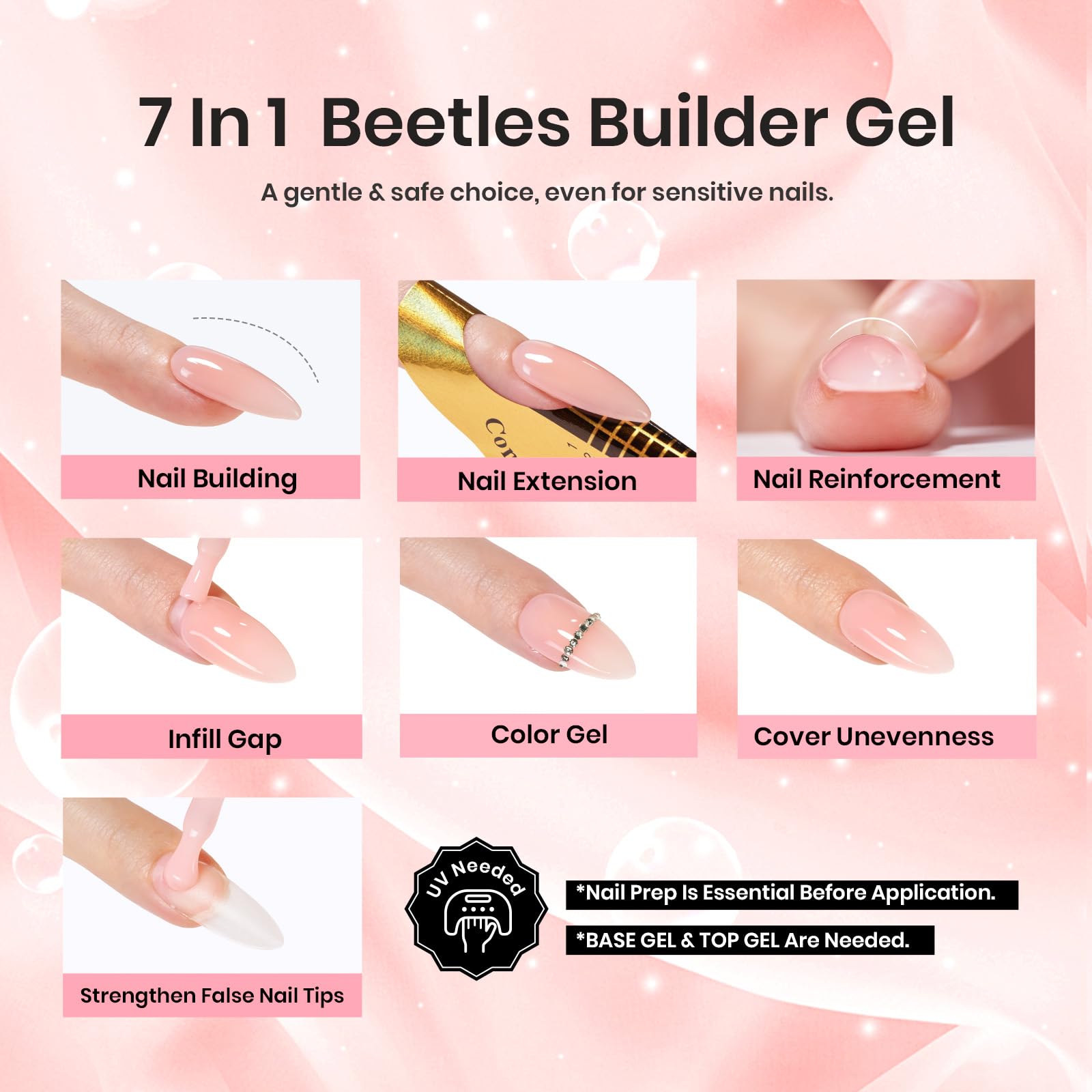 Beetles Builder Gel apex-shaping highlights a strong apex for durable nails.