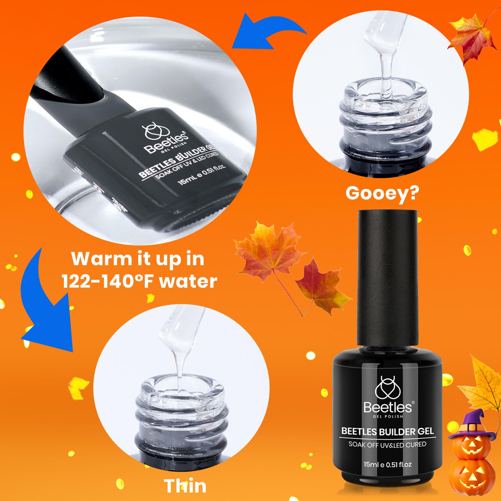 Beetles Builder Gel shown with compatible base coat for solid adhesion.