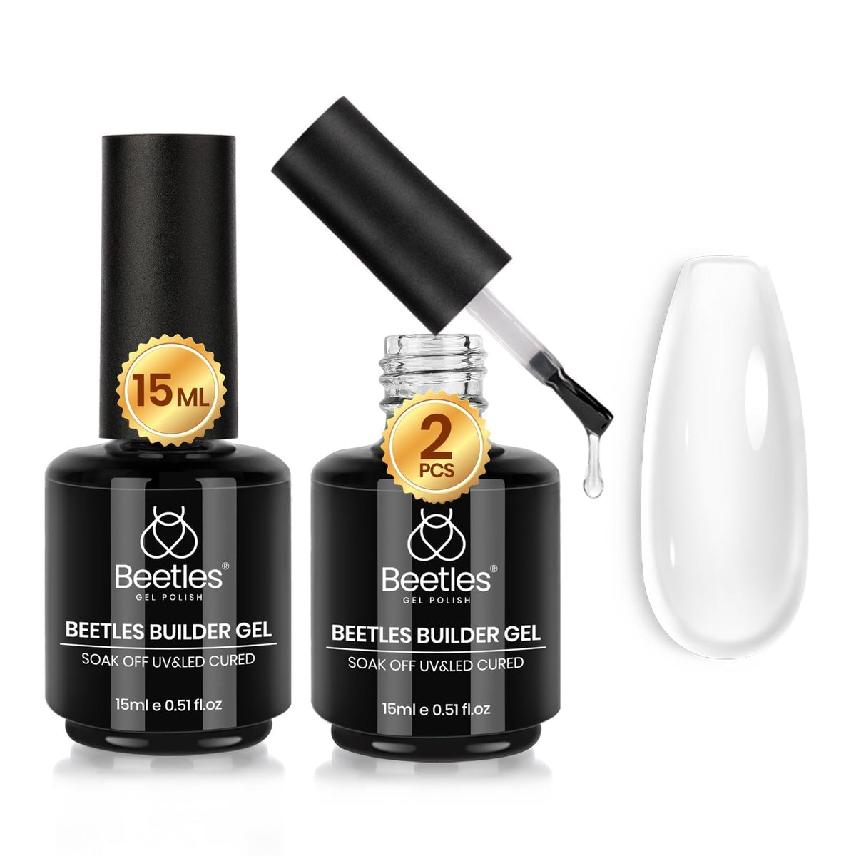 Beetles Builder Gel clear bottle top view for precise nail extensions