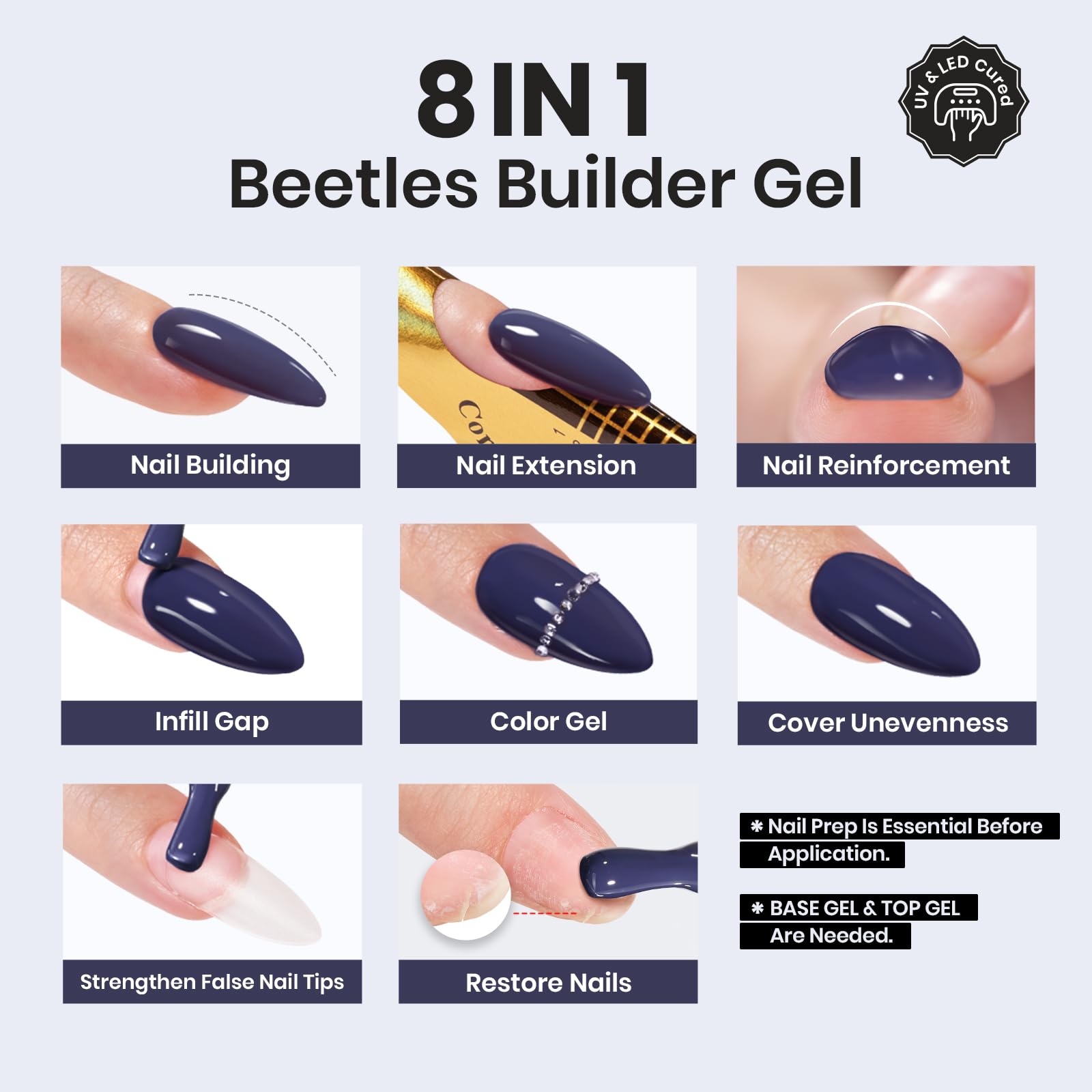 Beetles Builder Gel Indigo Nocturne swatch highlighting rich color and depth.