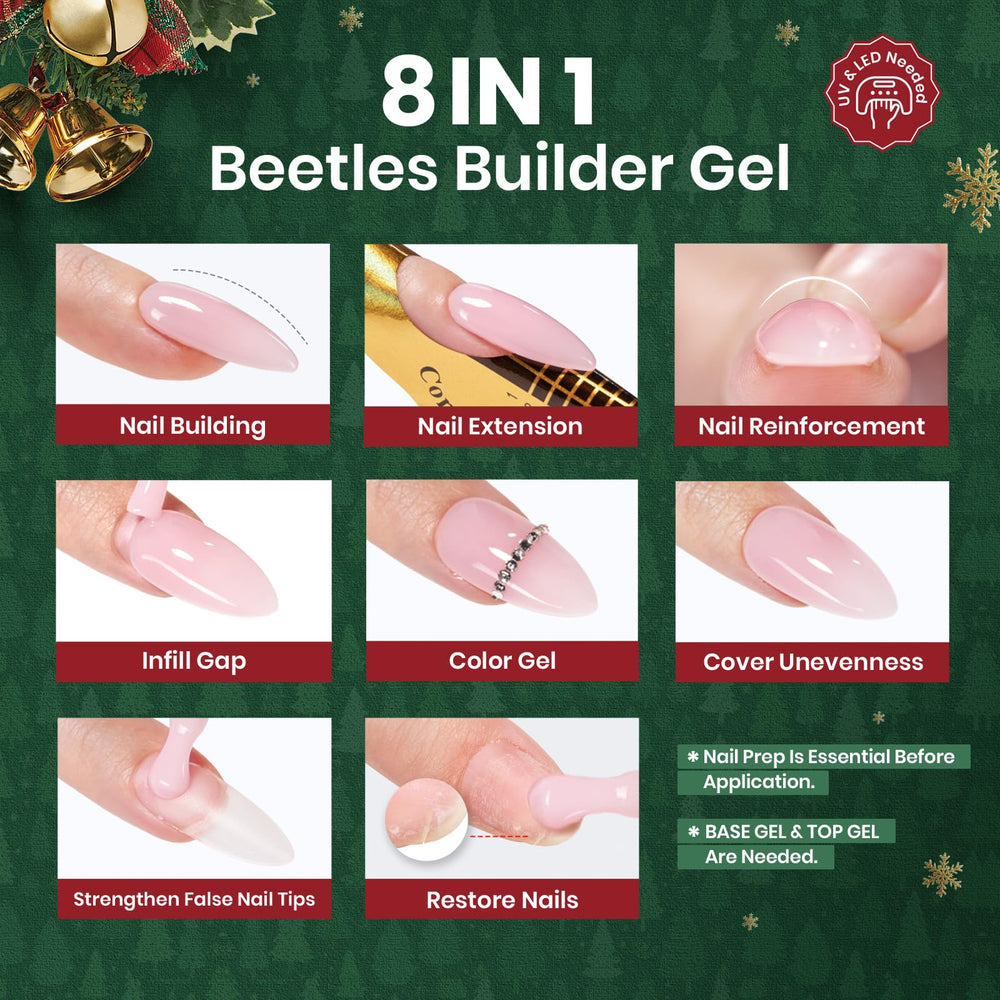 Beetles Builder Gel Kit Gold Glitter Gel for luxe sparkle