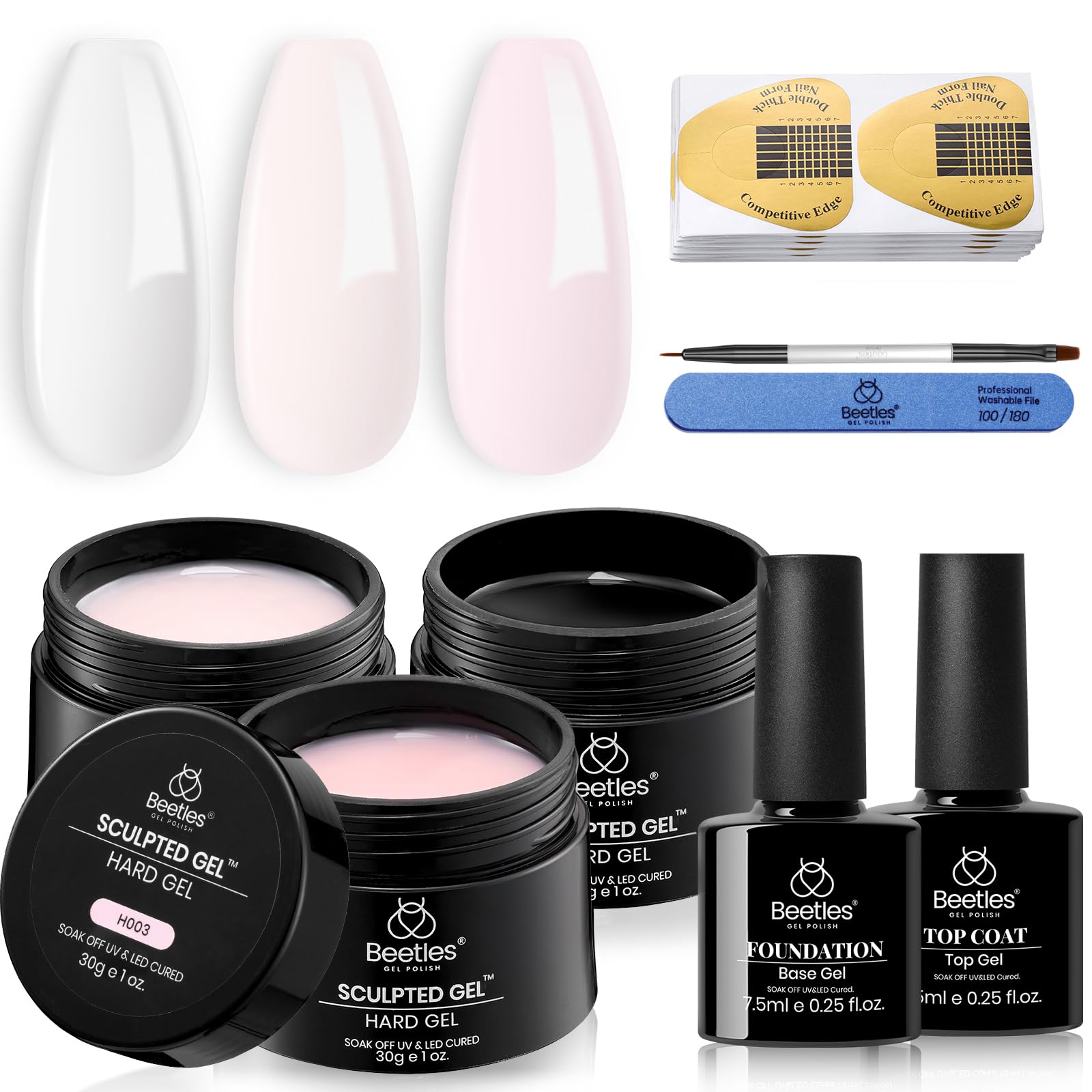 Beetles Builder Gel Kit glitter-ready gel for DIY nail designs.