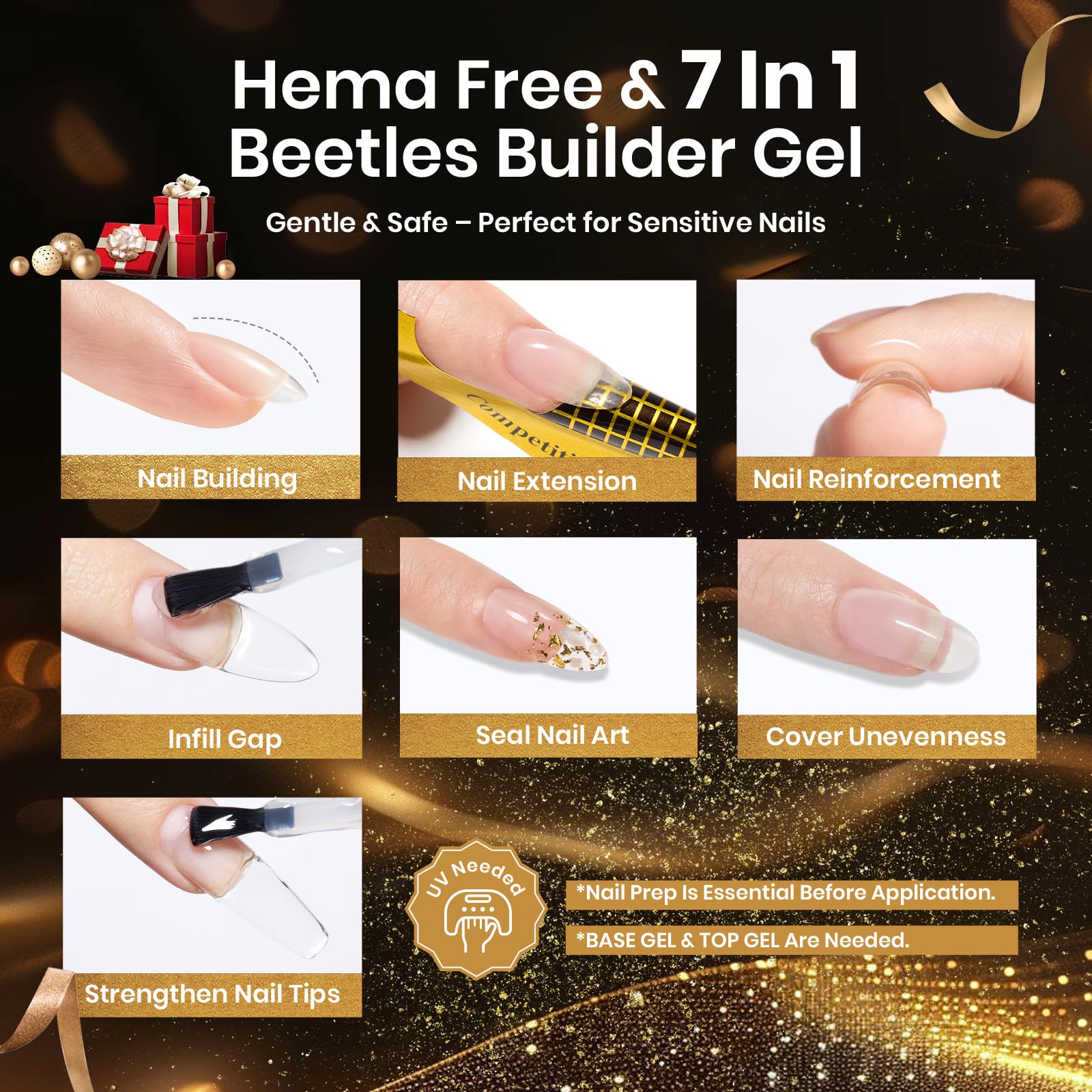 Beetles Builder Gel cures under UV/LED lamp for durable finishes.