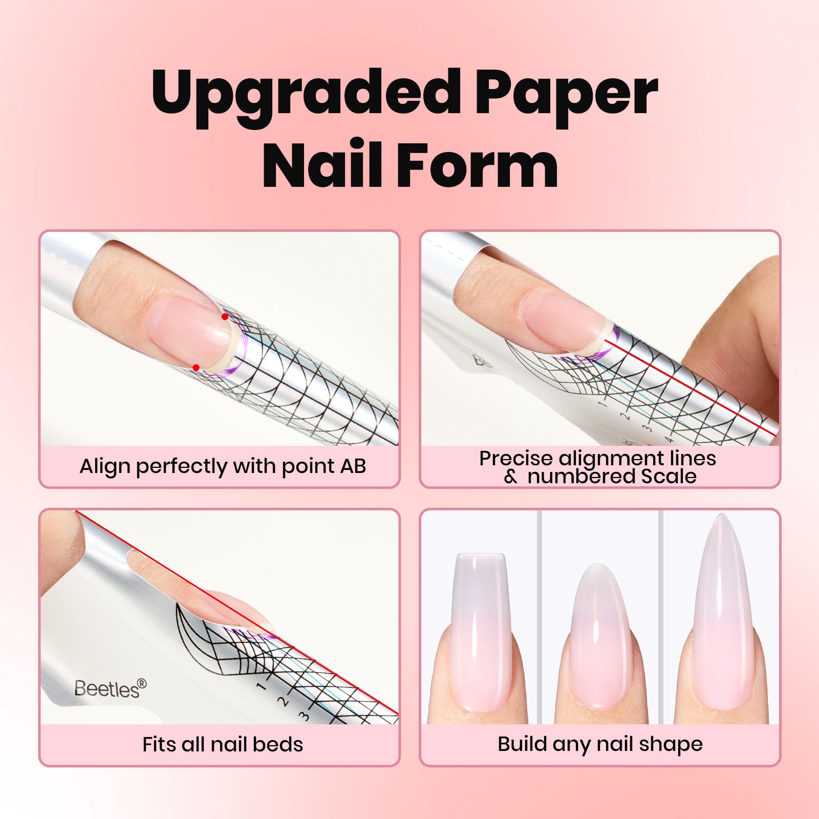 Beetles Builder Gel nail forms 100pcs for quick extensions.