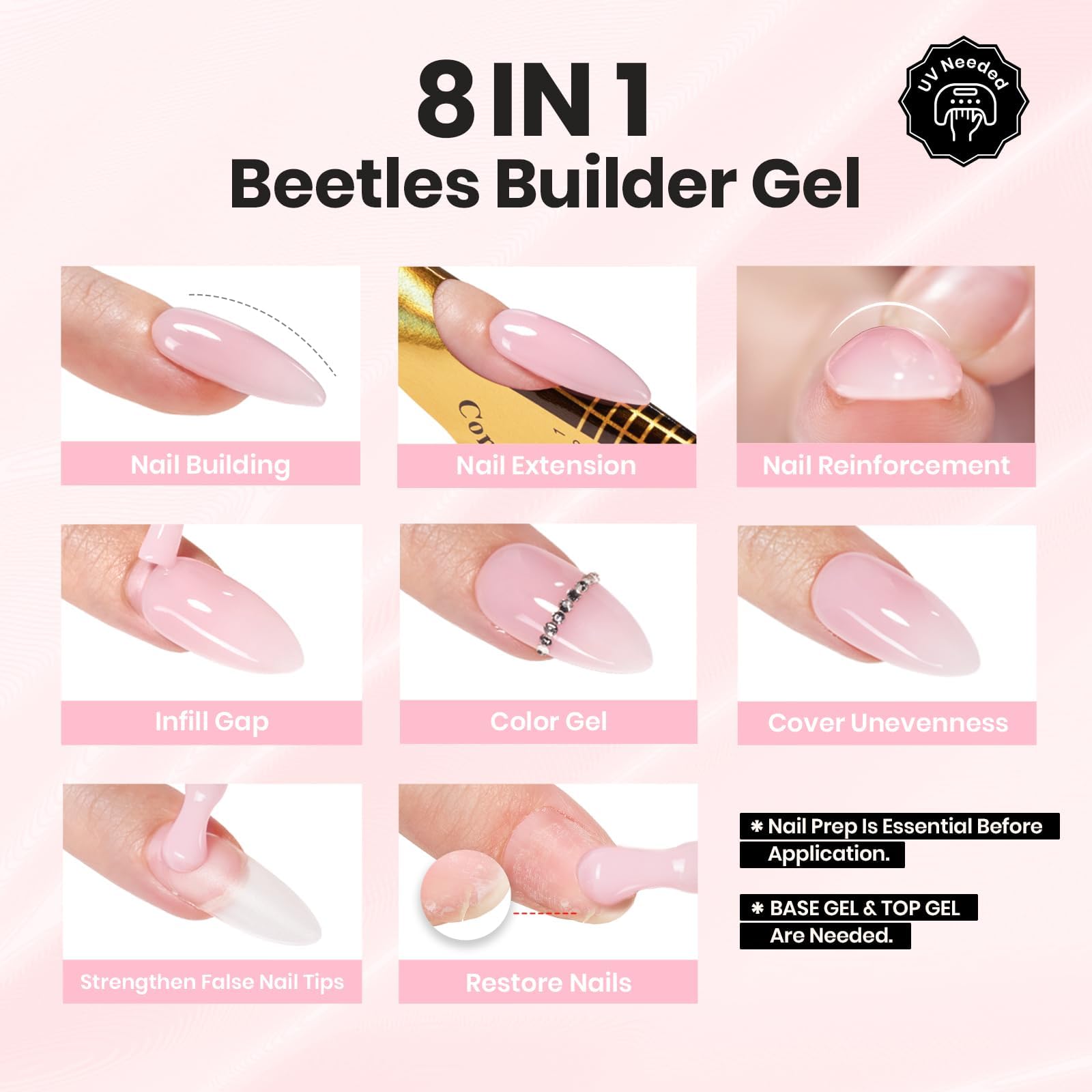 Beetles Builder Gel nail-strengthening formula supports overlays and extensions.