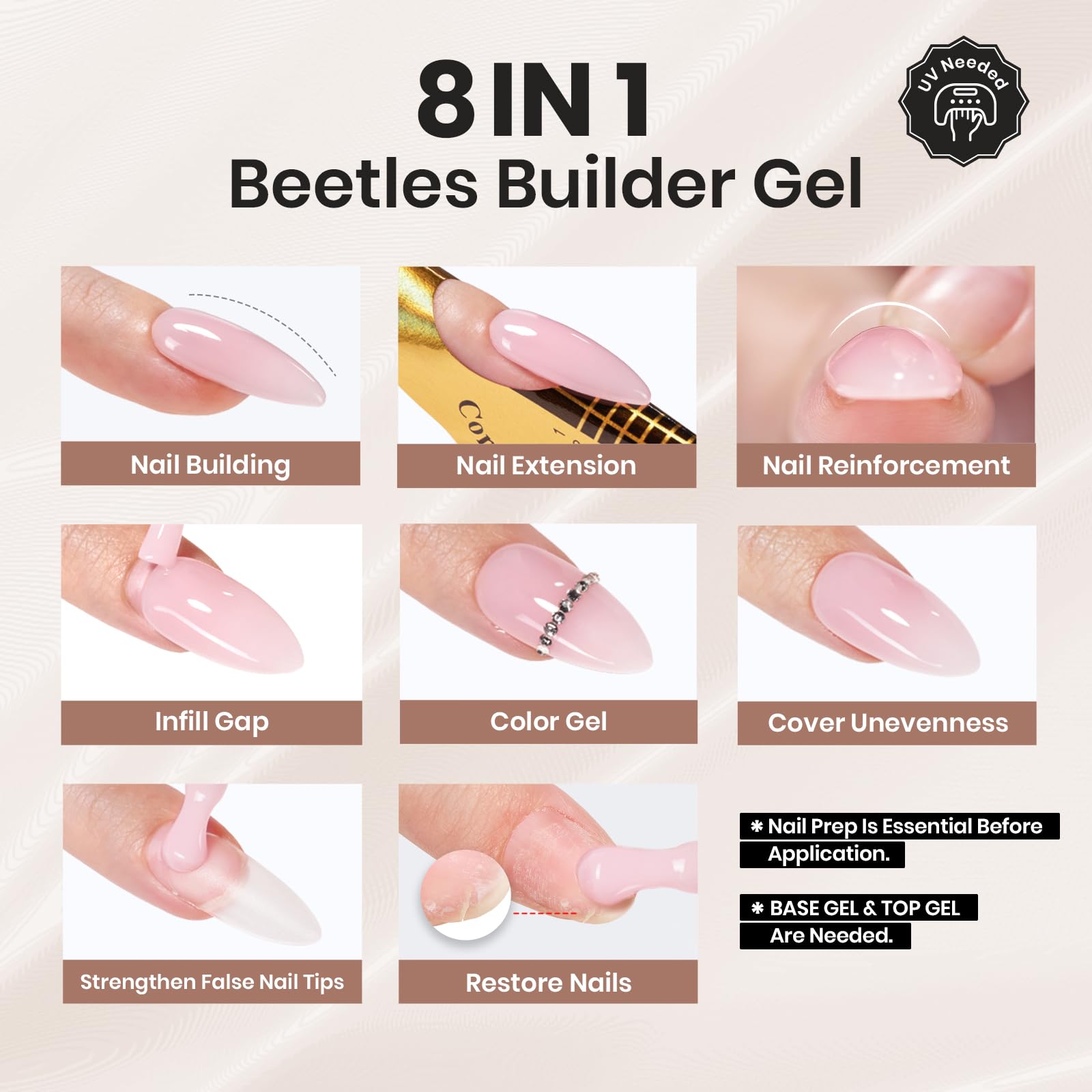 Beetles Builder Gel nails extension in progress during sculpting for beginners.