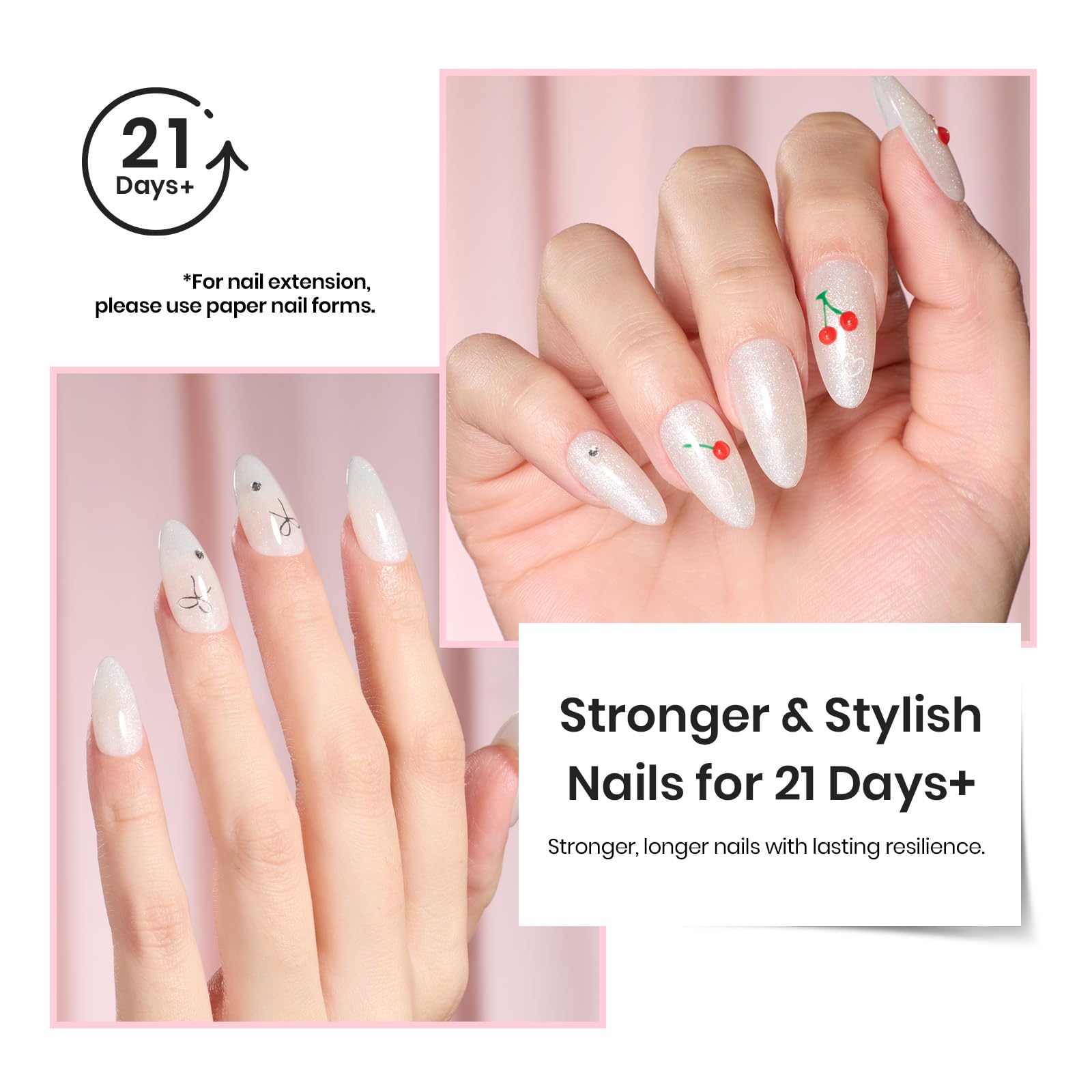 Beetles Builder Gel thickening-extension supports nail length and form with versatile application.