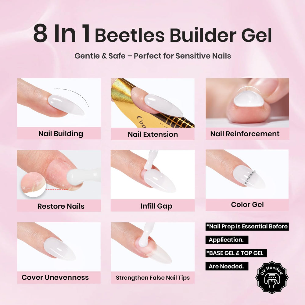 Beetles Builder Gel white-glitter-overlay demonstrates bold sparkle without hiding base shade.