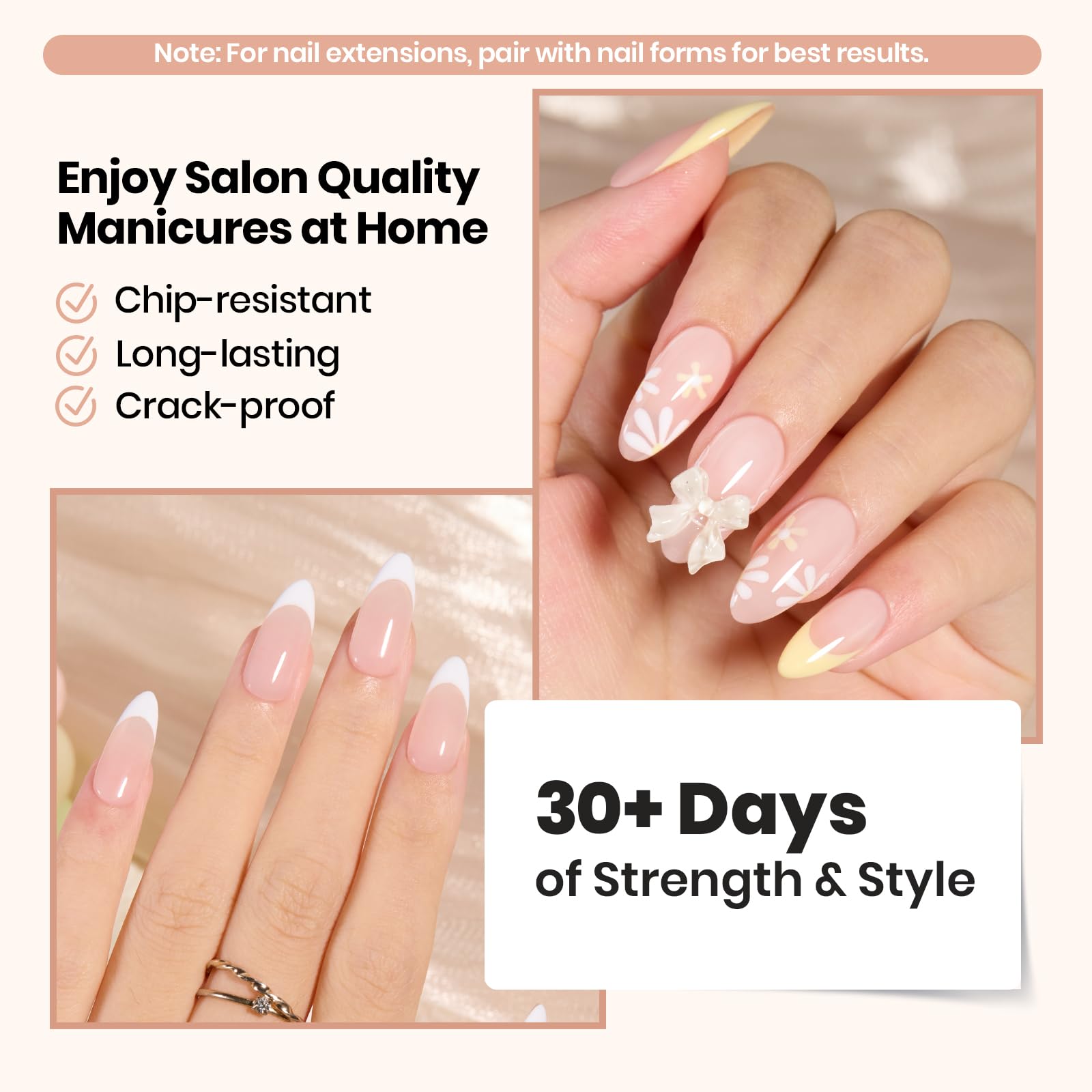 Beetles builder gel overlay applied over nail form for thickness