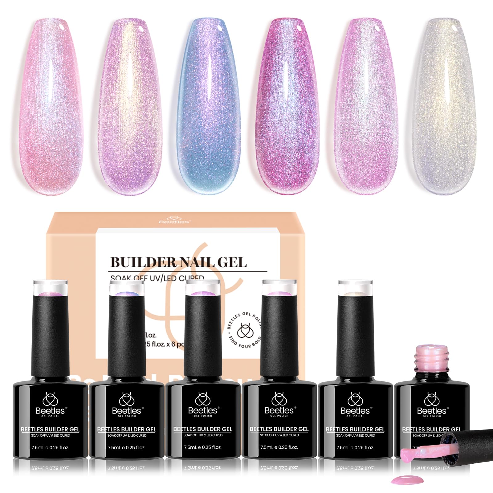 Beetles Builder Gel Pearl Shimmer Bottle provides durable, salon-grade nails.