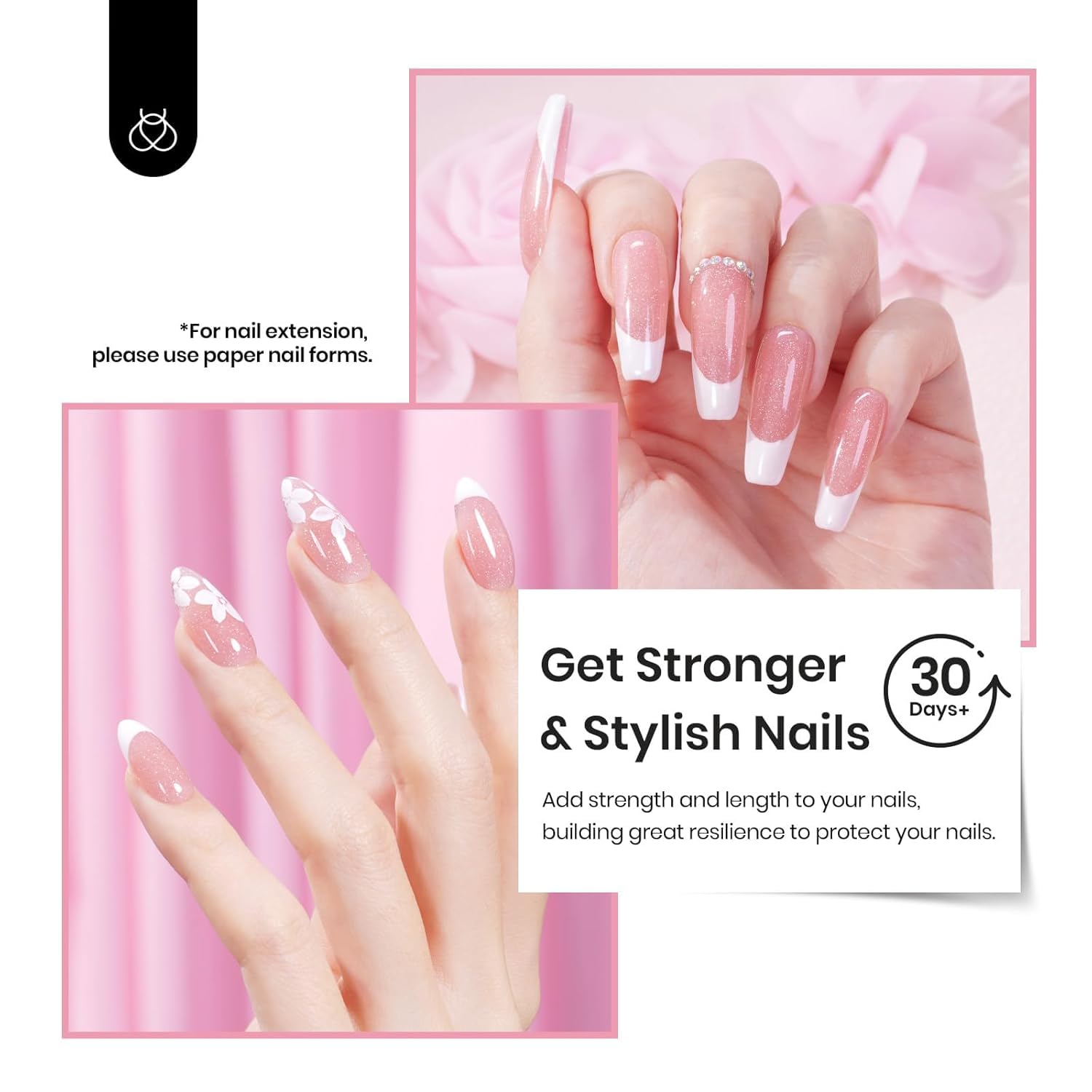 Beetles Builder Gel rosa brillo ofrece fortalecimiento y durabilidad.