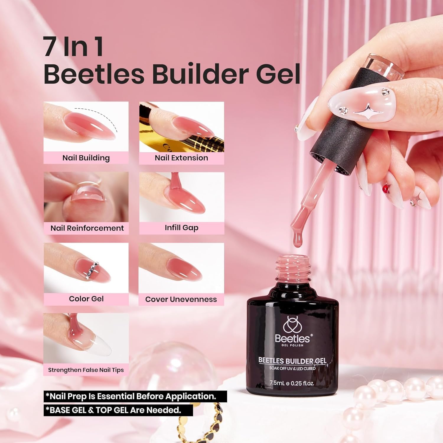 Beetles Builder Gel self-leveling flow on nail surface