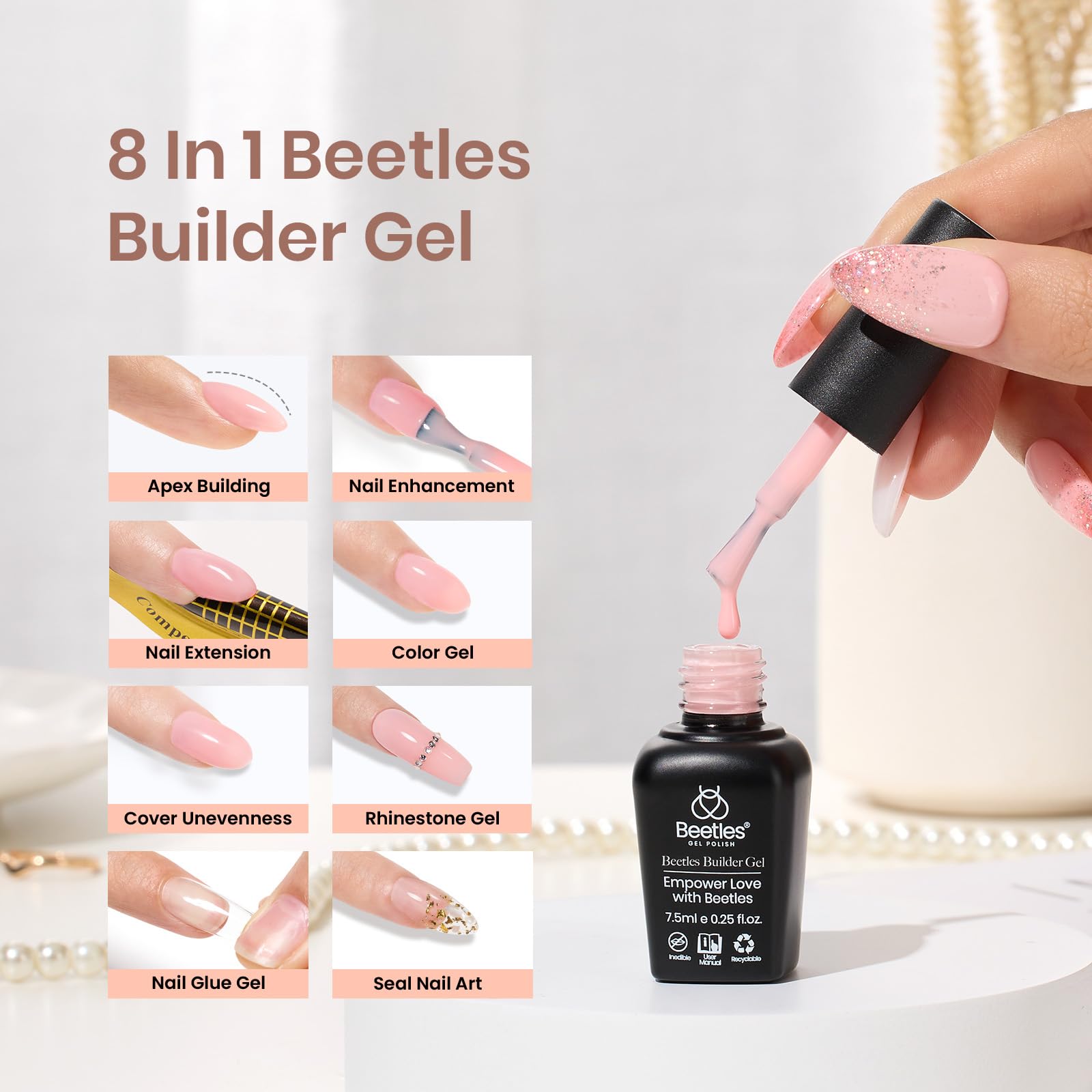 Beetles Builder Gel Set application brush in action enabling precise sculpting