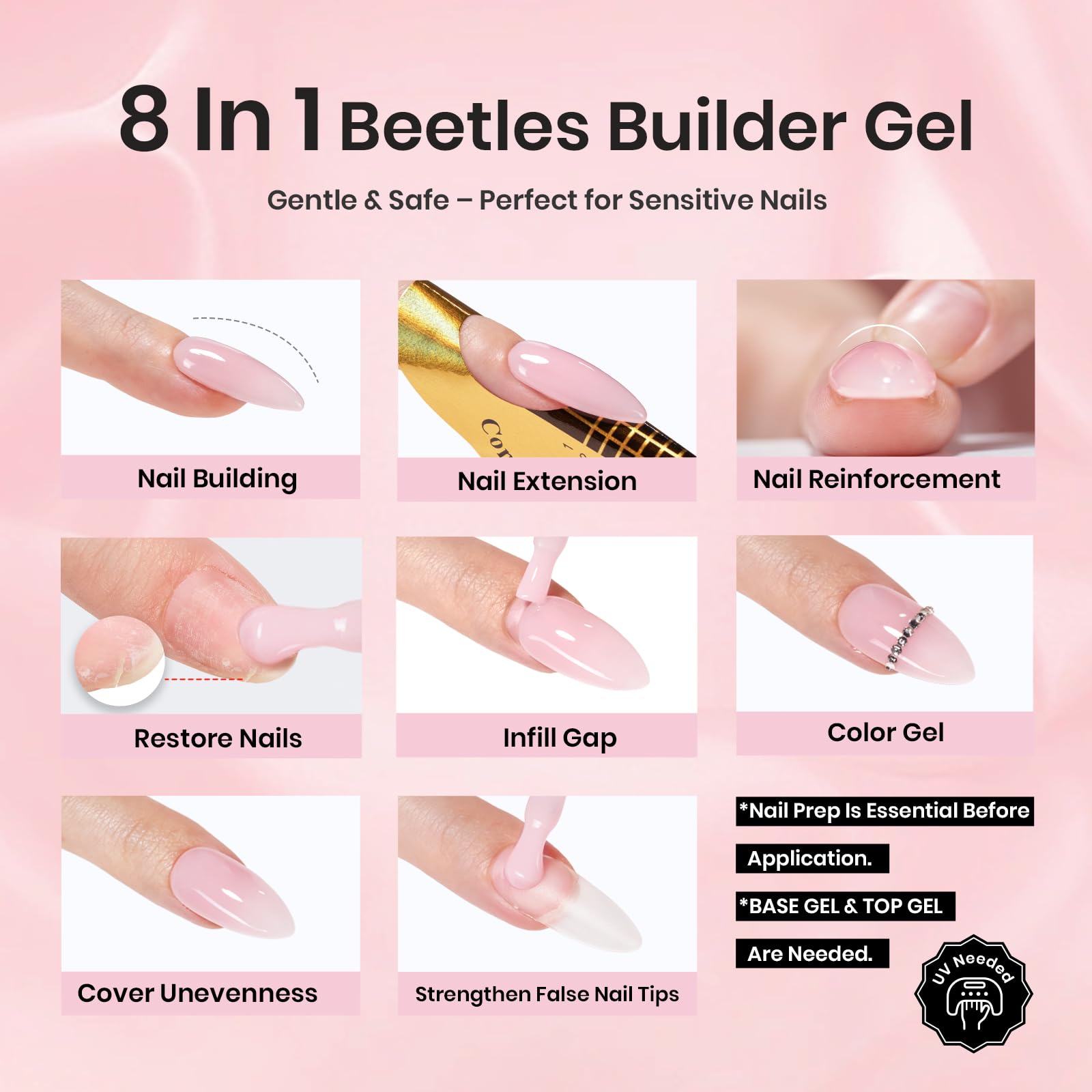Beetles Builder Gel built-in brush close-up demonstrates bubble-free application control