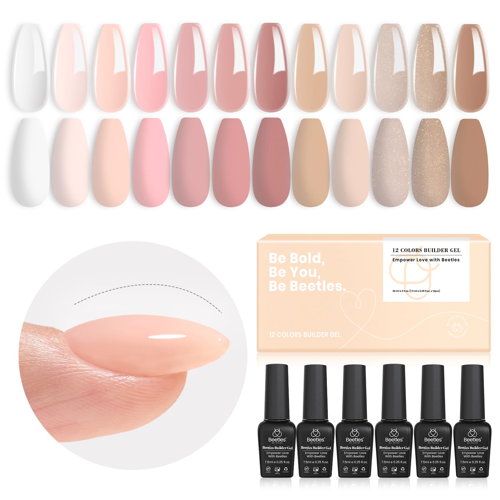 Beetles Builder Gel Set color palette swatches for customizable nails and styles
