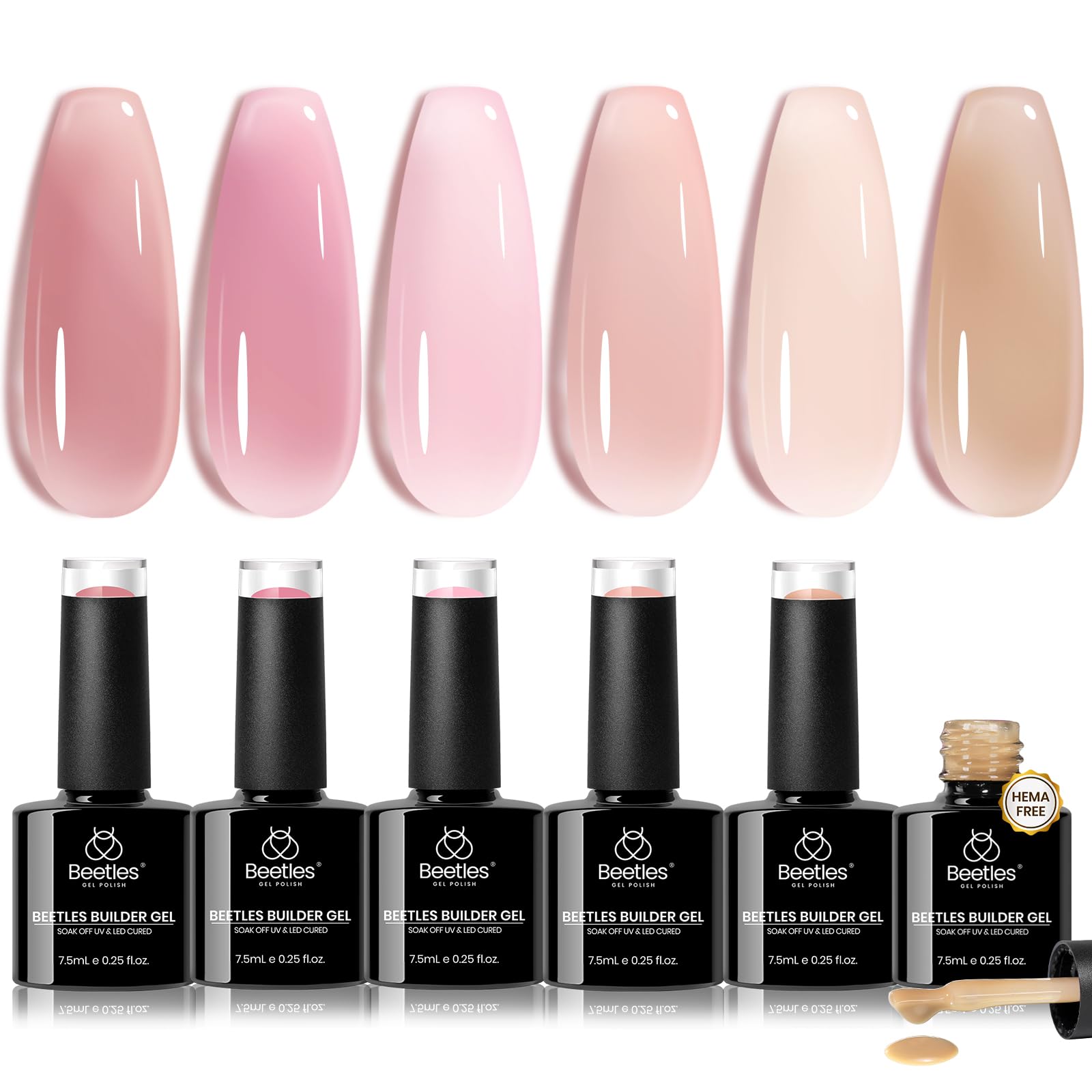 Beetles Builder Gel Peach Breeze swatch shows translucent nude finish for natural look