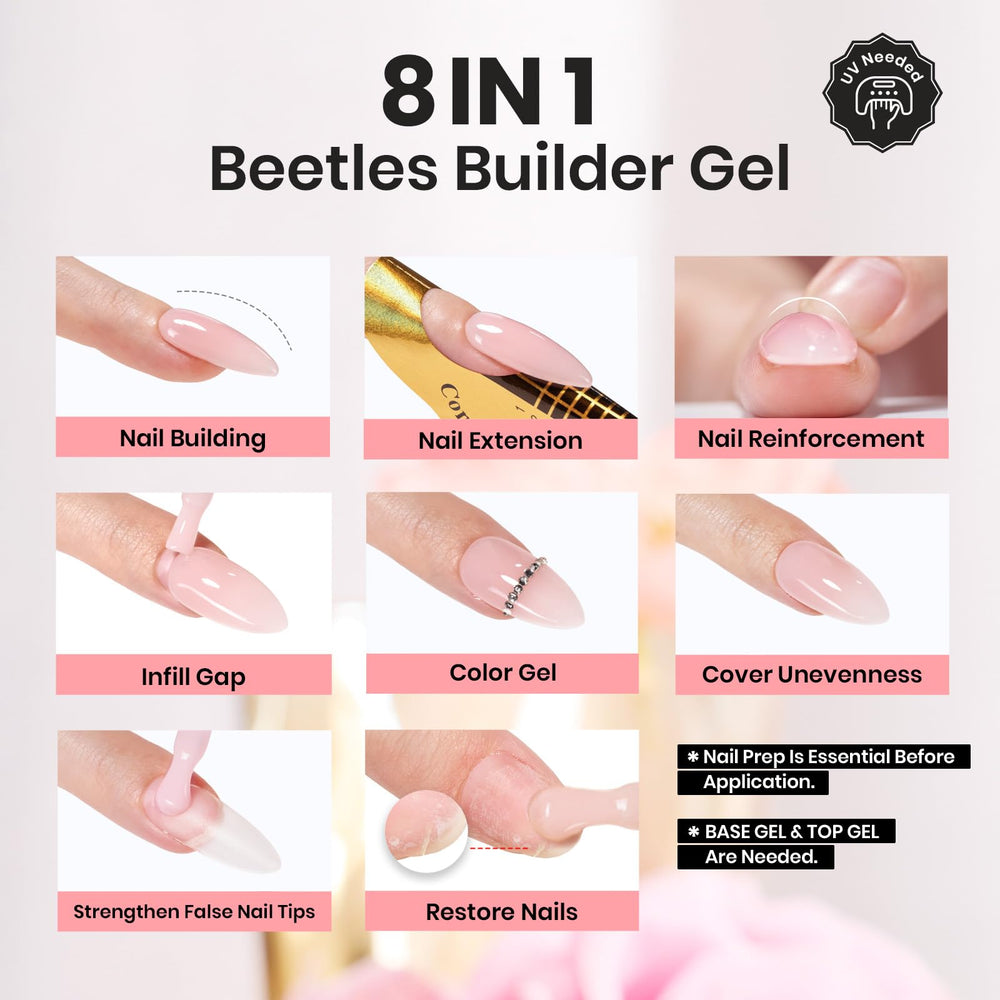 Beetles Builder Gel Set precision brush in action helps smooth C-curves.