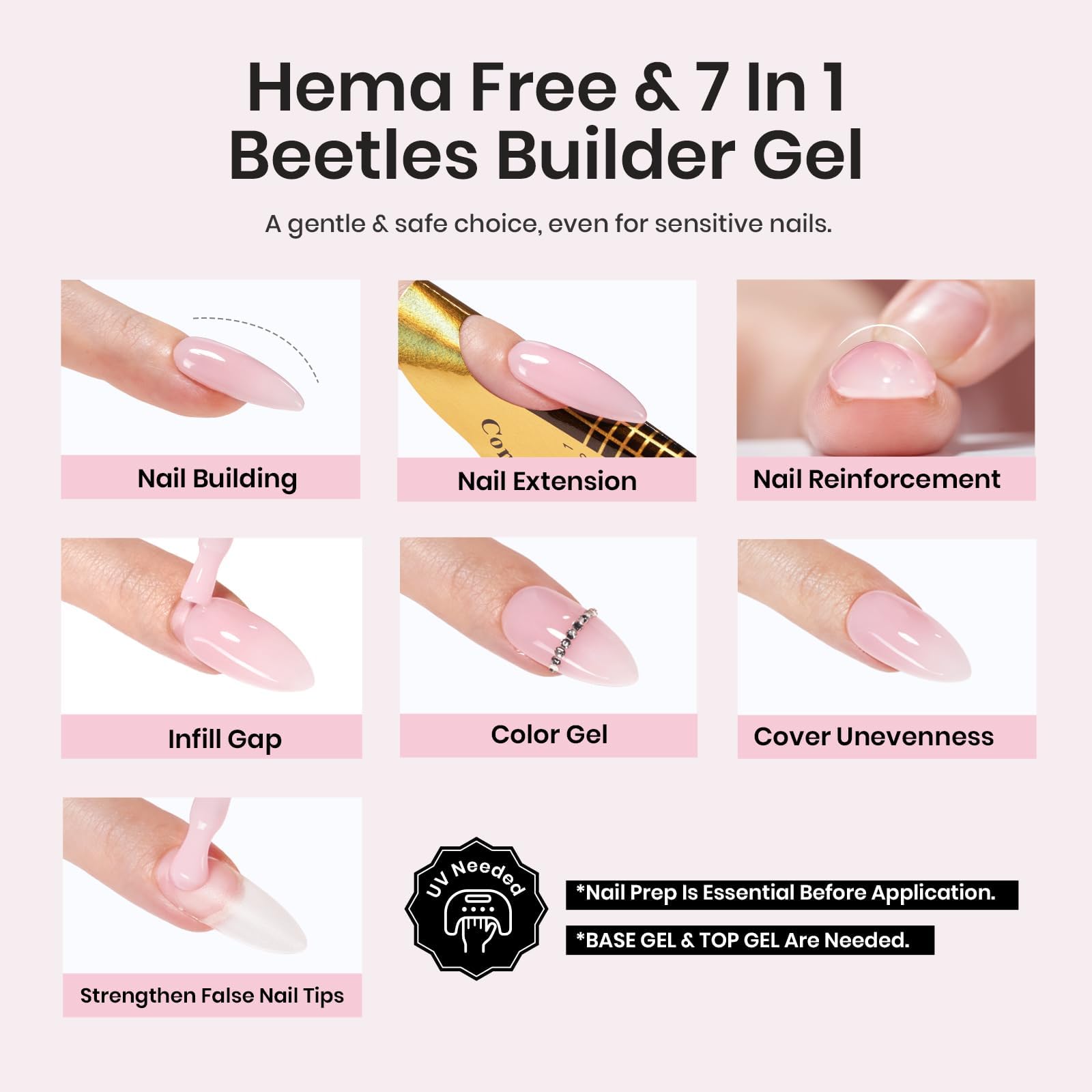 Beetles Builder Gel Set self-leveling formula for smooth, even manicures