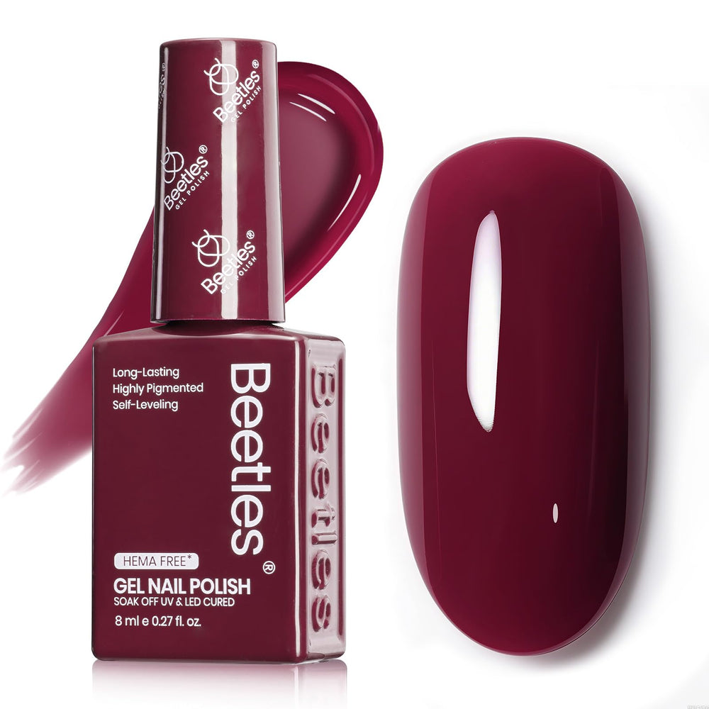 Beetles Burgundy Red gel bottle front view for easy shade identification