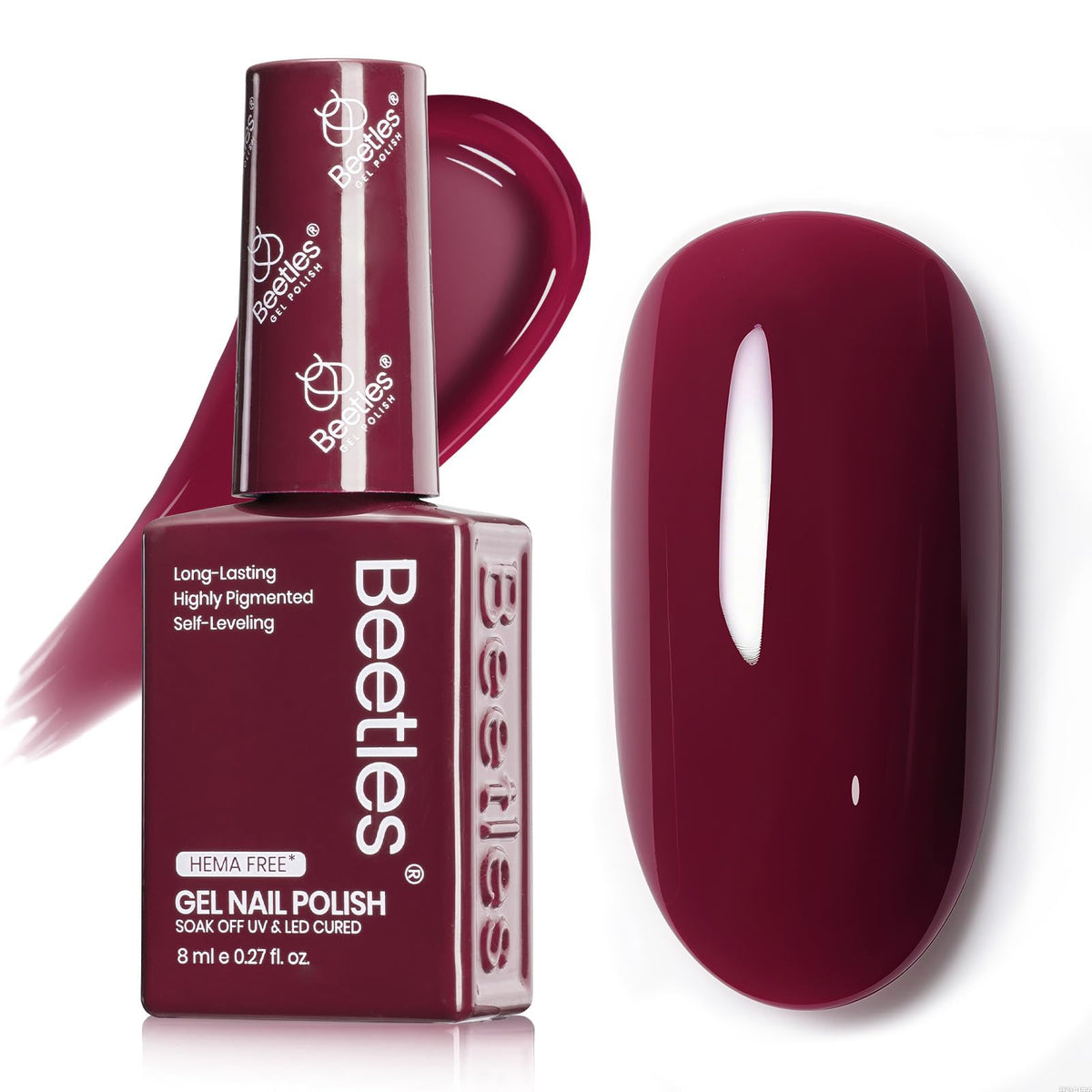 Beetles Burgundy Red gel bottle front view for easy shade identification