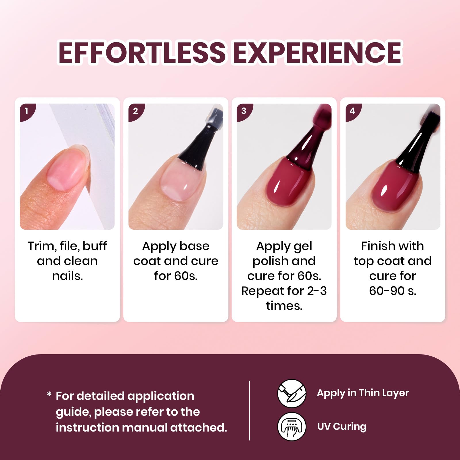 Beetles Burgundy Red gel polish warm tips for best results