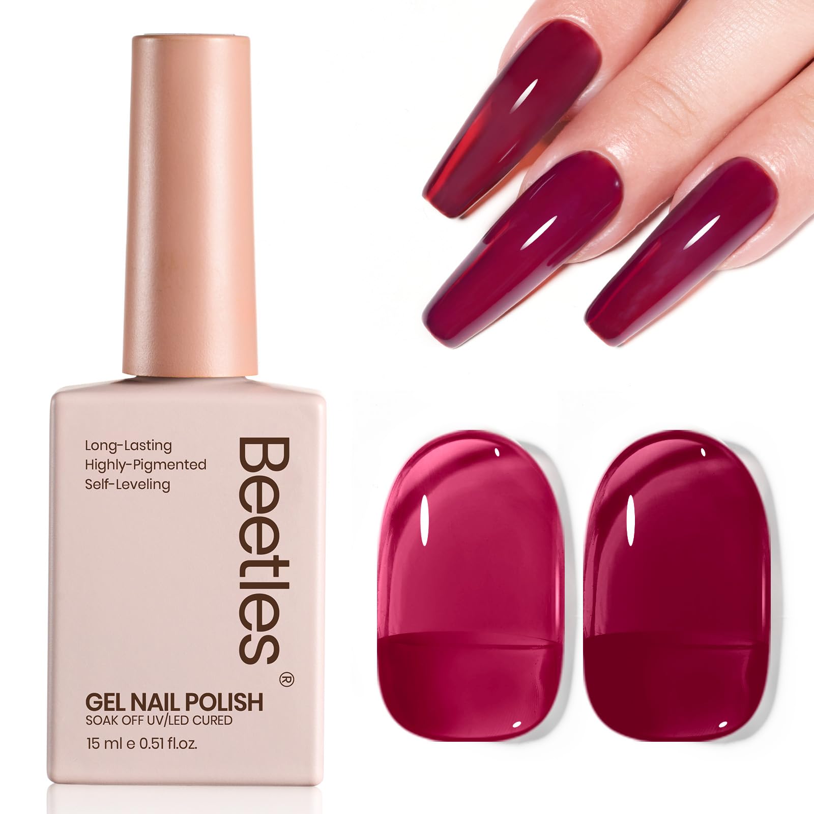 Beetles Burgundy Red Gel Nail Polish bottle in wine shade for chic fall manicure
