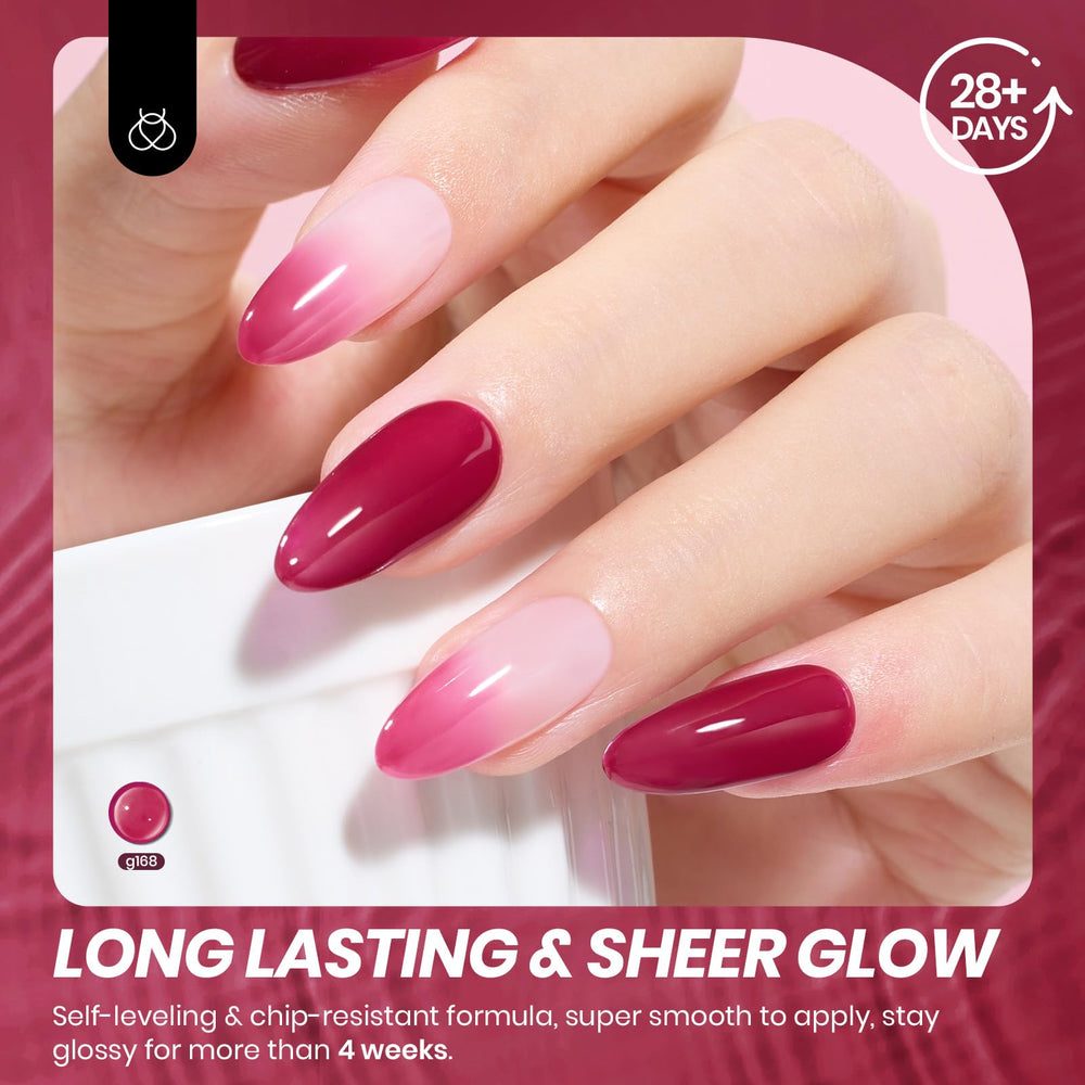 Beetles Burgundy Red gel polish under UV light with high gloss finish