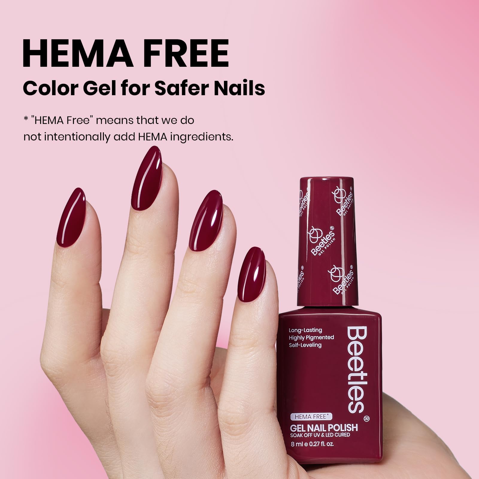 Beetles Burgundy Red gel pigment swatch shows rich color for high-impact nails