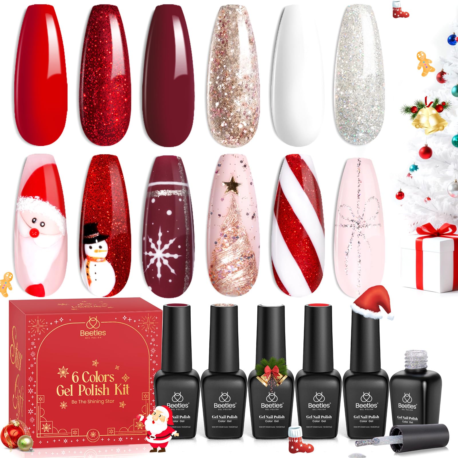 Beetles Candy Cane gel nail polish set — six festive colors for holiday nails.