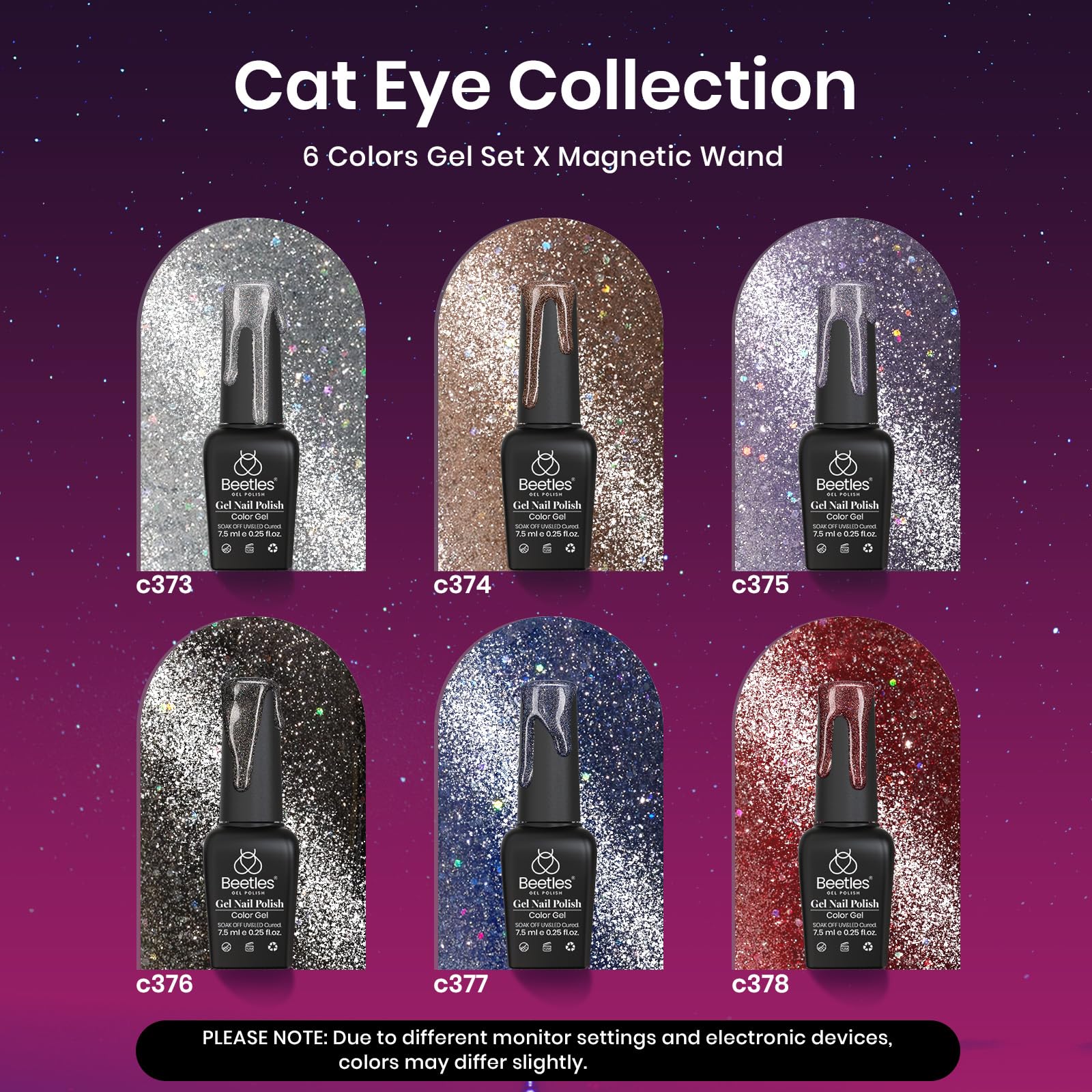 Beetles Cat Eye color c374 showing bold glitter and magnetic shimmer