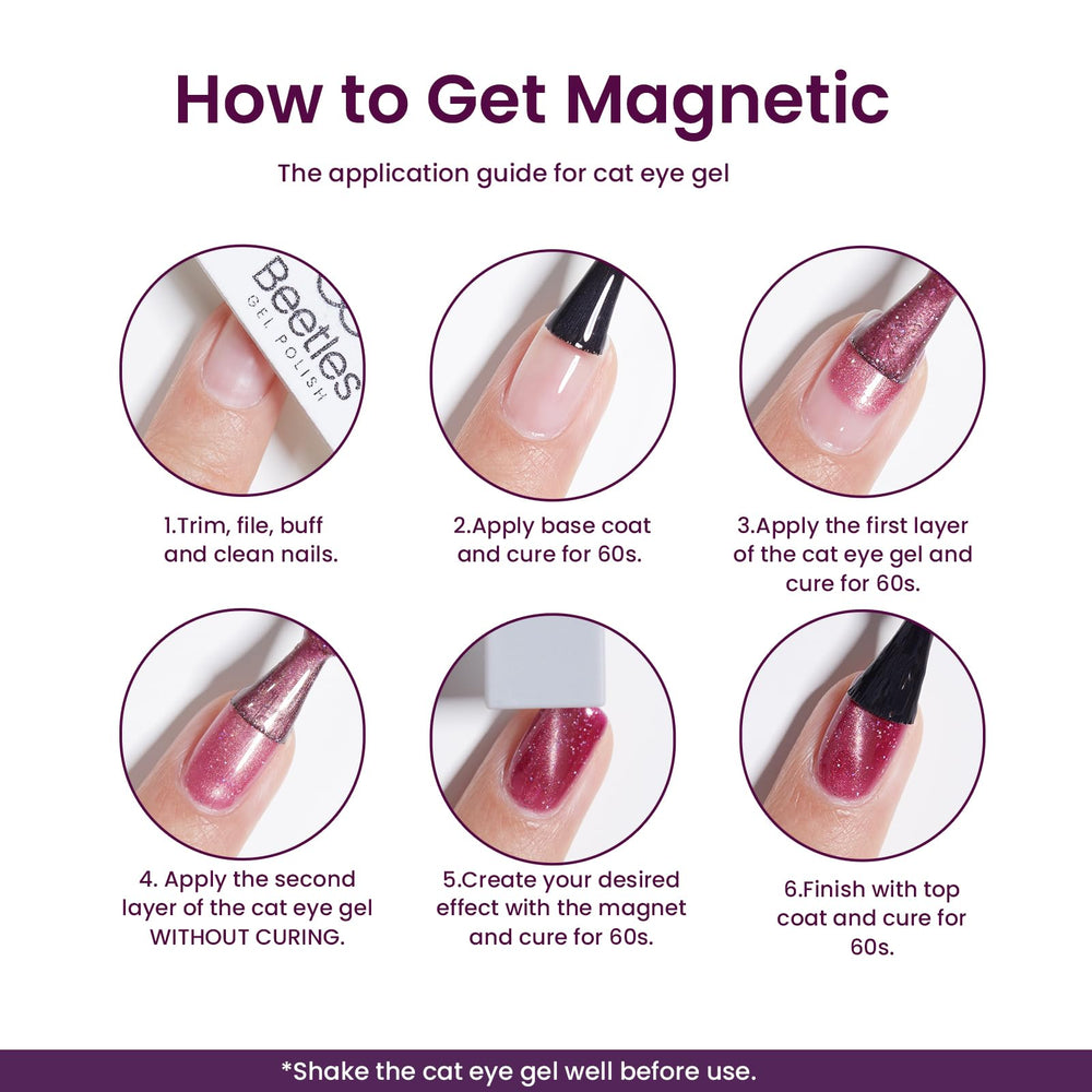 Beetles Cat Eye Gel Nail Polish d018 swatch displays purple-glitter shade