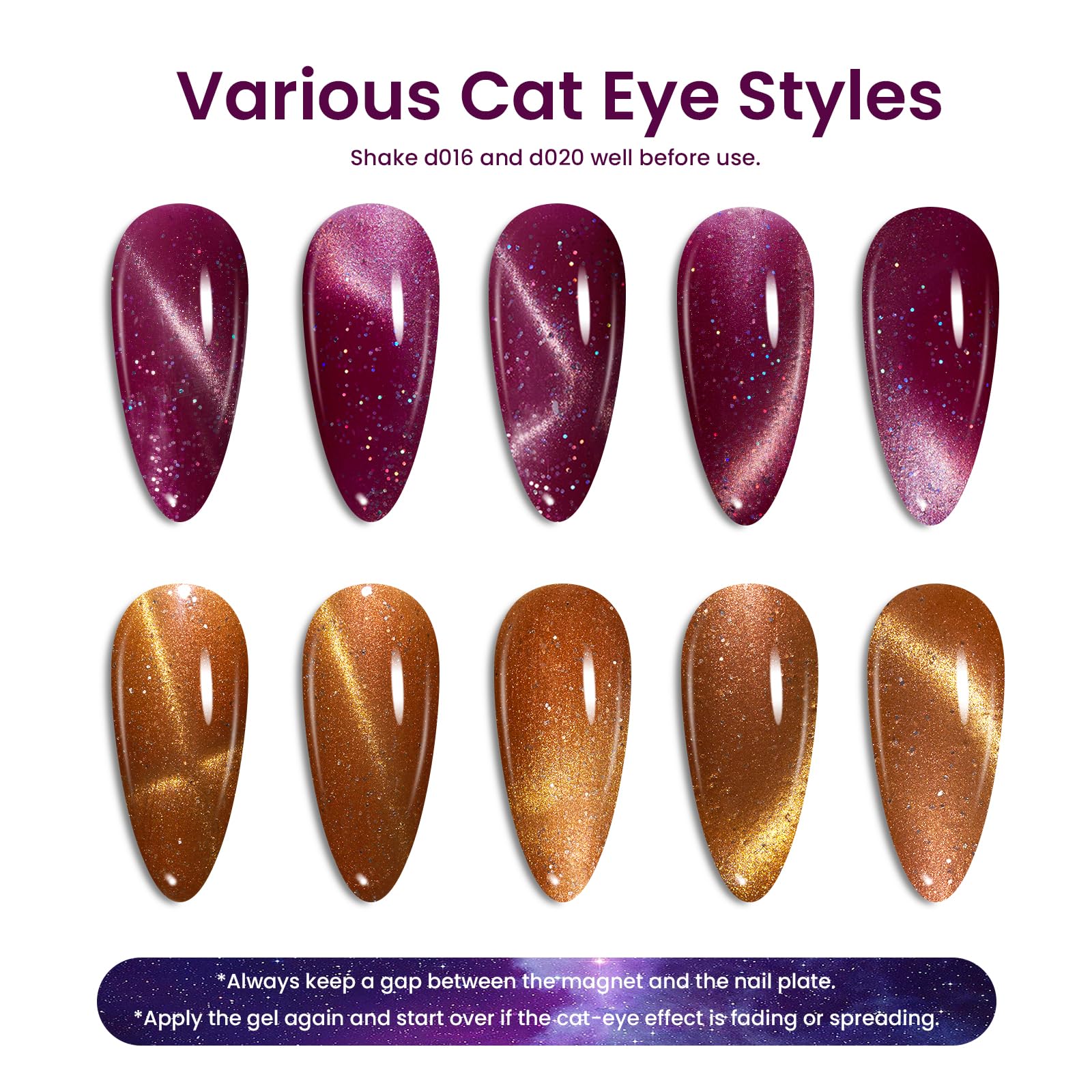 Beetles Cat Eye Gel Nail Polish d020 swatch highlights glitter champagne shade
